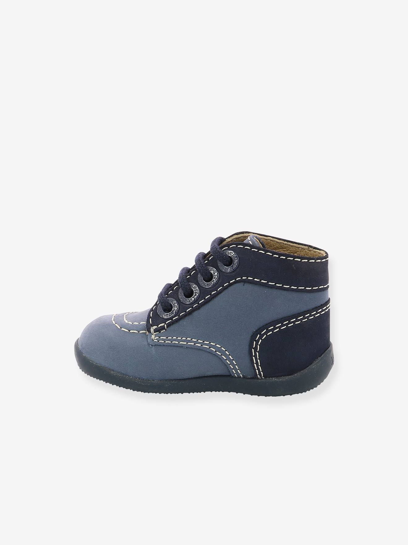 Bottillons Cuir Bebe Garcon Bonbon 2 Kickers 1ers Pas Bleu Denim Kickers