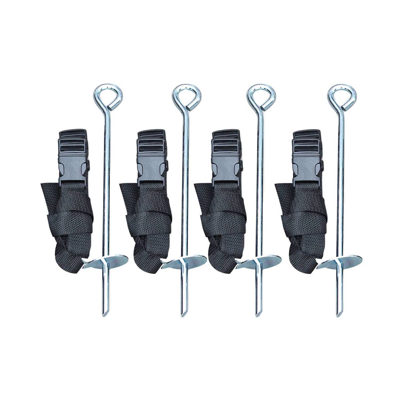 Kit D'ancrage Pour Trampolines De Toutes Tailles, 4 Sardines De Fixation Et Sangles Noir