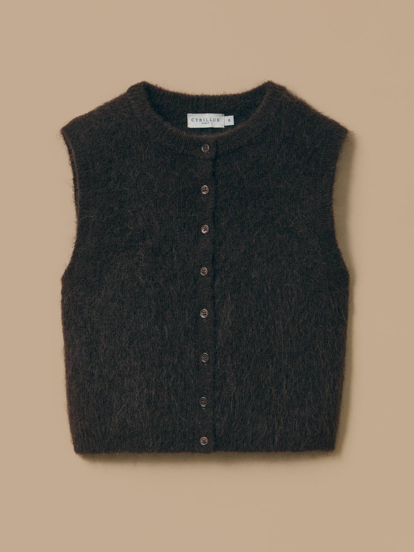 Cardigan Sans Manches Doux Fille Marron