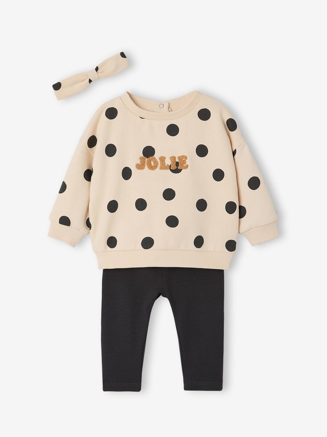 Ensemble bébé fille 3 pièces sweat + legging + bandeau personnalisable anthracite