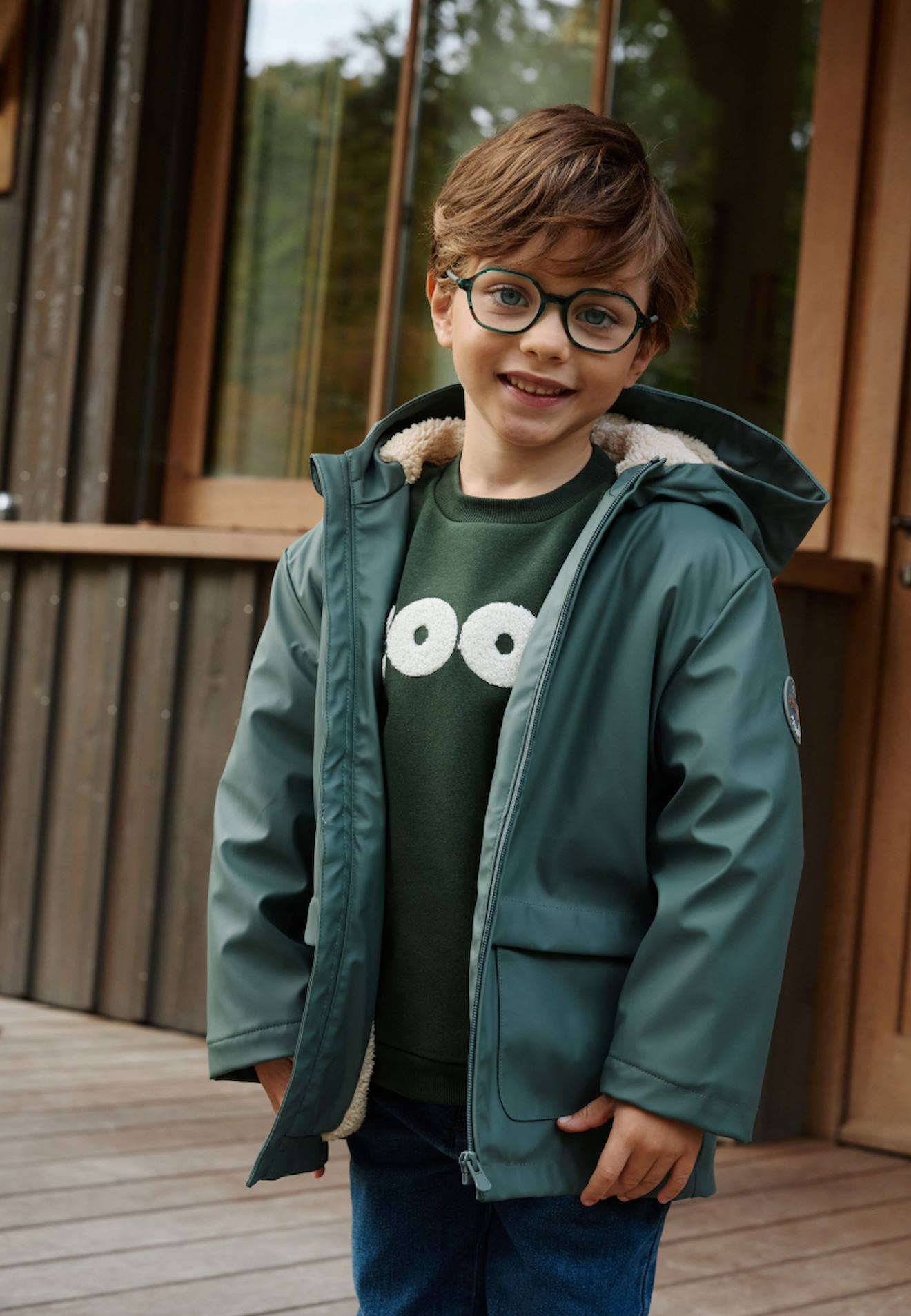 Manteau Enfant Imperméable Doublé Sherpa Avec Capuche Malo Vert Manteau Enfant Imperméable Doublé Sherpa Avec Capuche Malo Vert