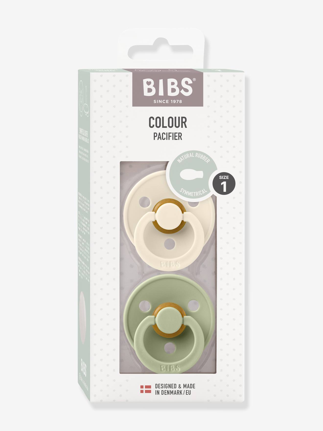 Lot de 2 sucettes-tétines Colour, taille 1 de 0 à 6 mois ivoire/vert sauge (Bibs) - Image 1