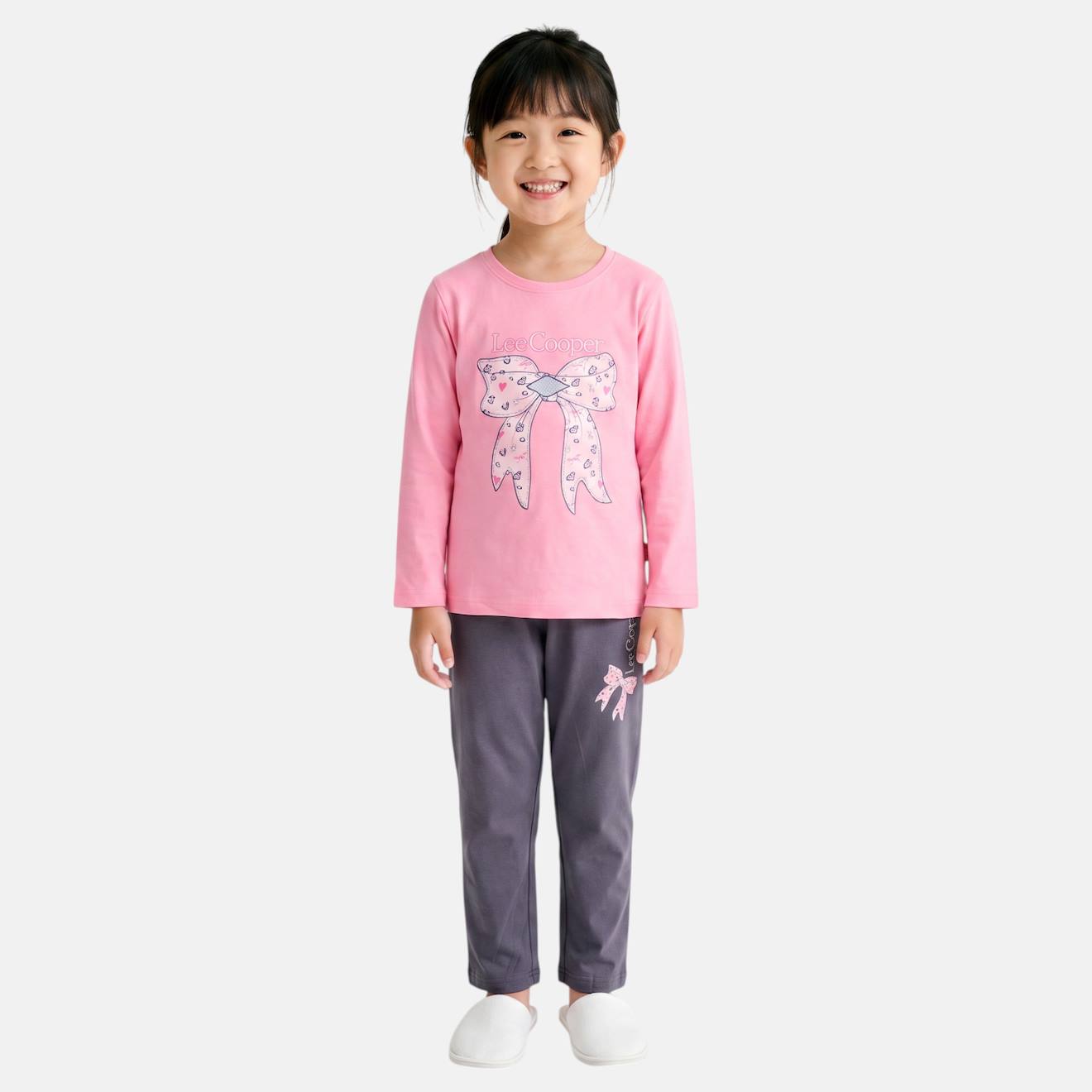 Pyjama Imprimé Nœuds, Col Rond Et Manches Longues Rose