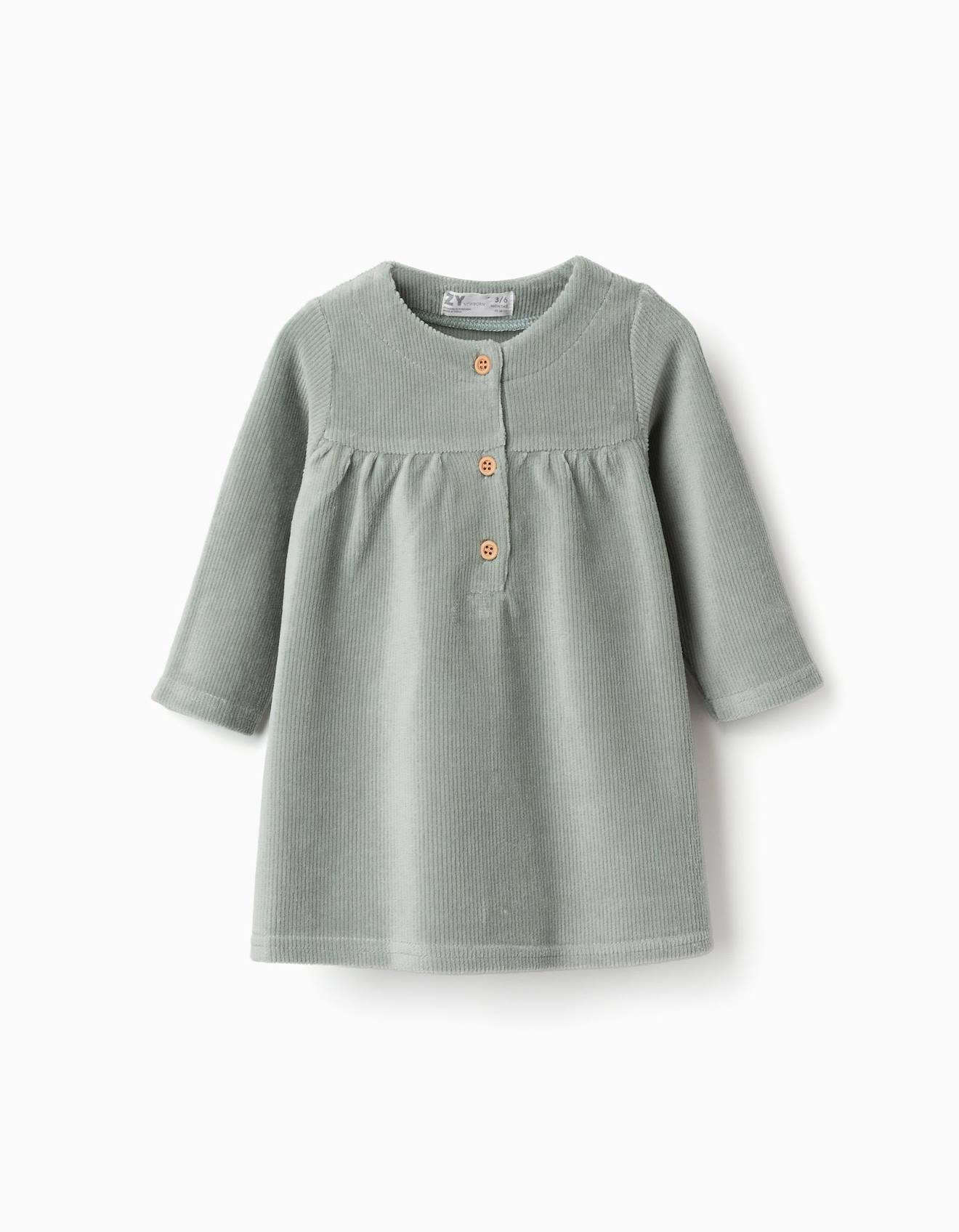 Robe À Manches Longues En Velours Côtelé Vert