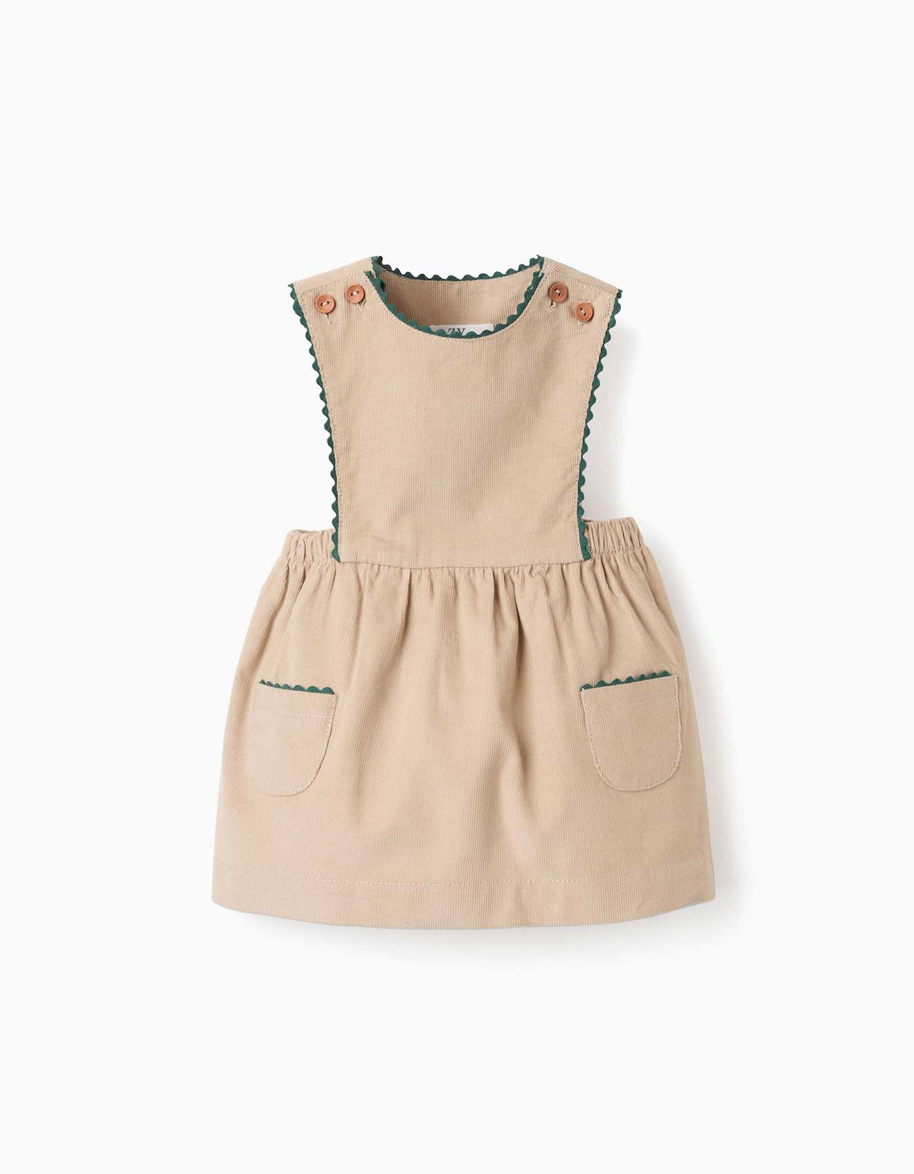 Robe Salopette En Velours Côtelé Avec Poches Beige Clair