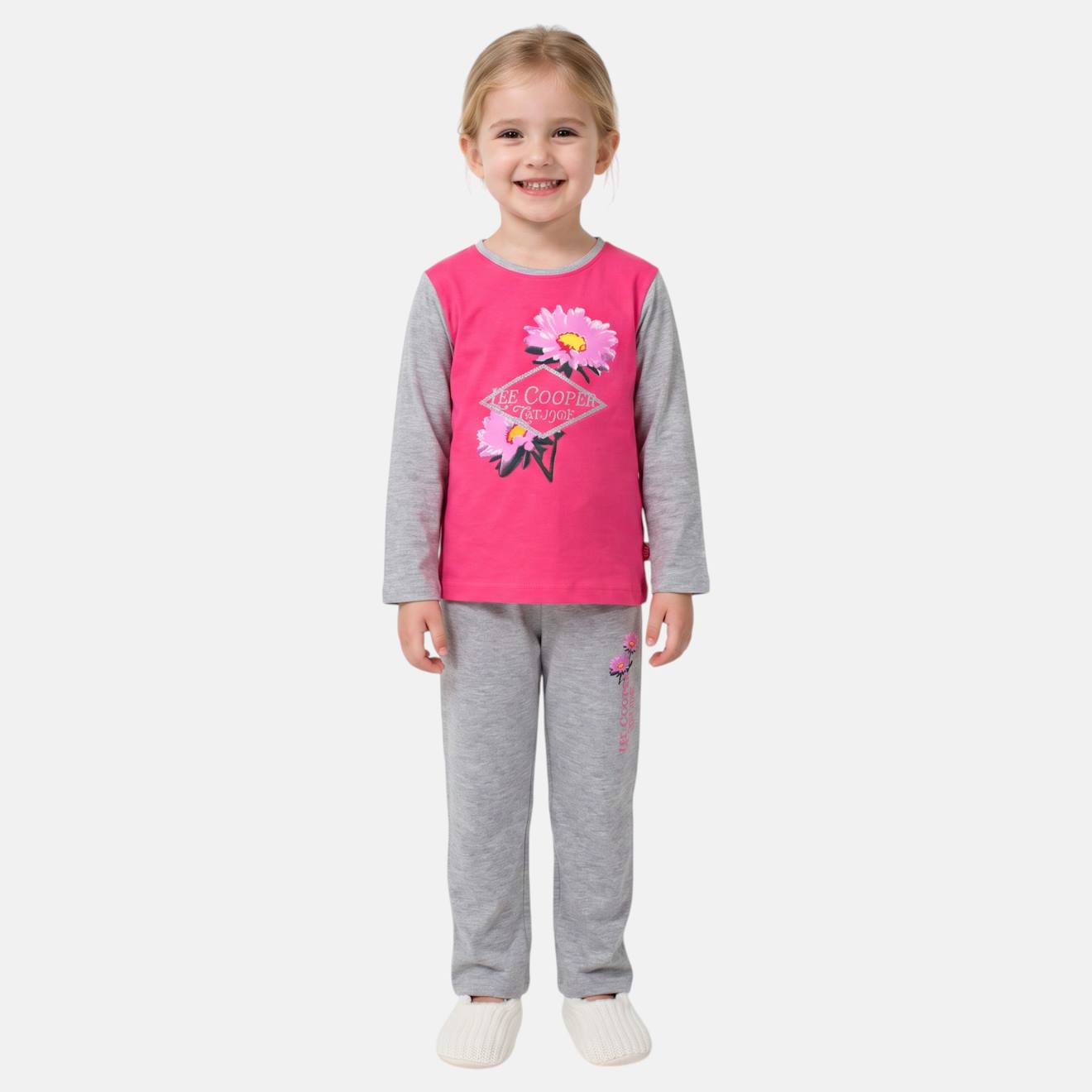 Pyjama Manches Longues Imprimé Fleurs Fille Rose Fuchsia