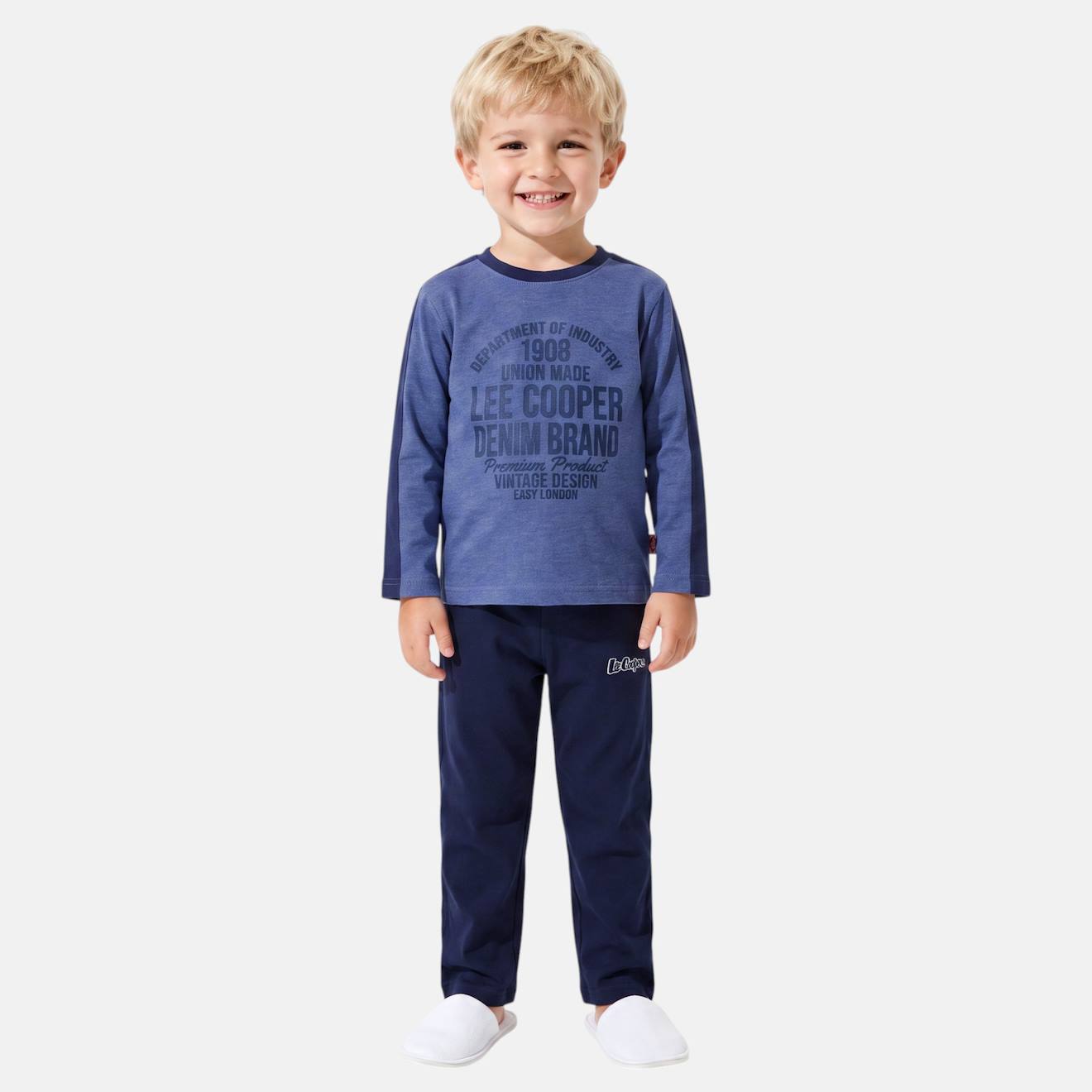 Pyjama Imprimé Manches Longues, Col Rond Bleu Marine