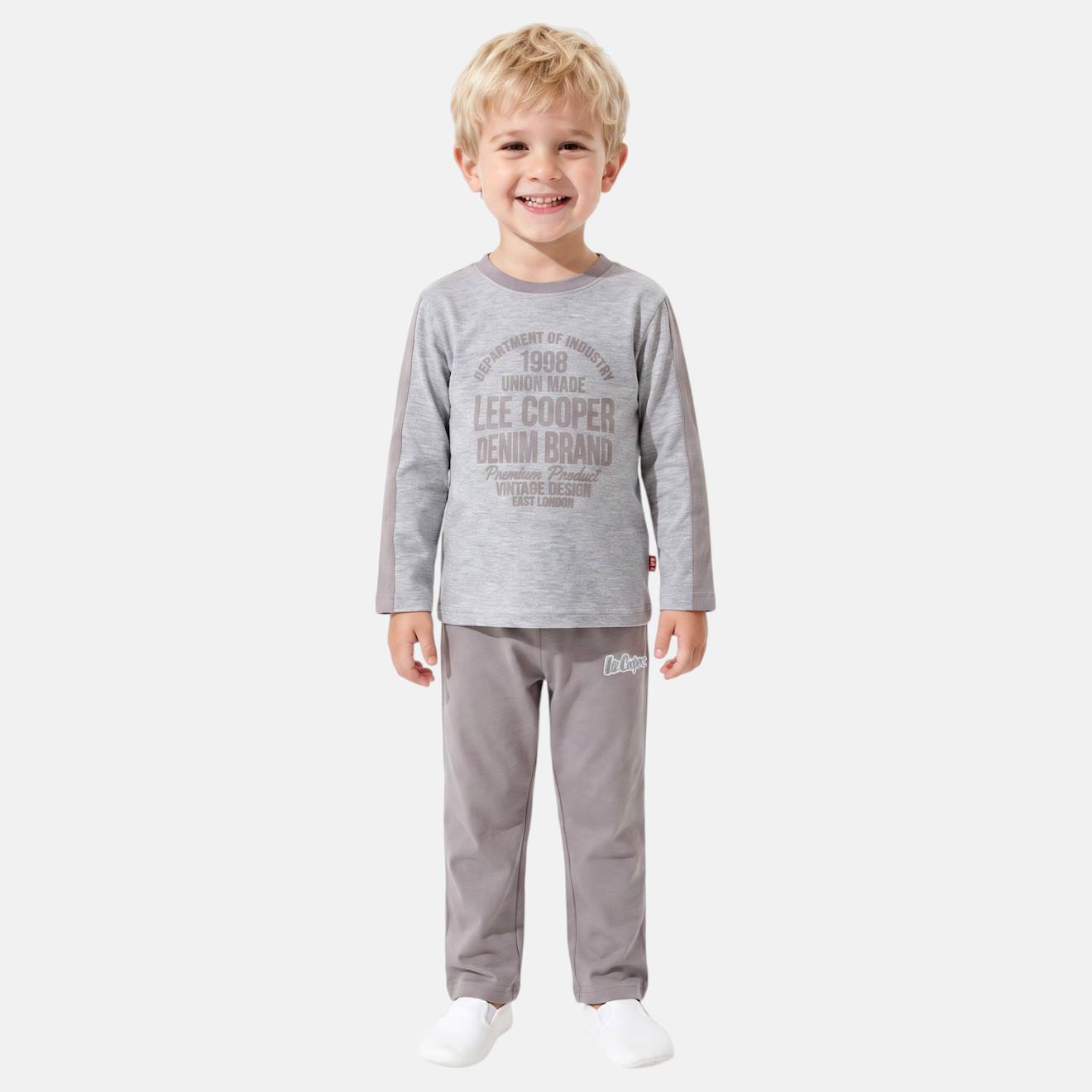 Pyjama Imprimé Manches Longues, Col Rond Gris Clair