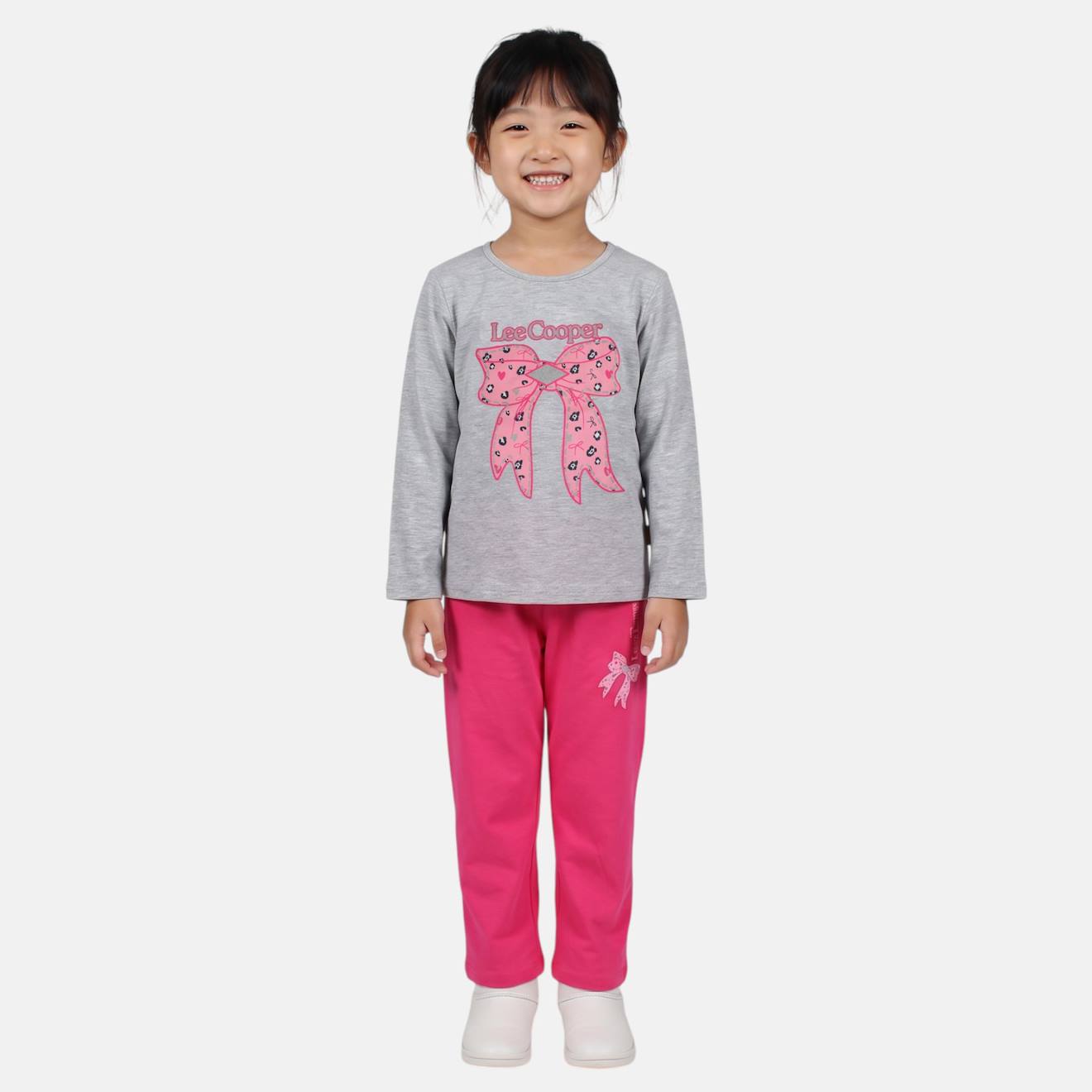 Pyjama Imprimé Nœuds, Col Rond Et Manches Longues Rose Fuchsia