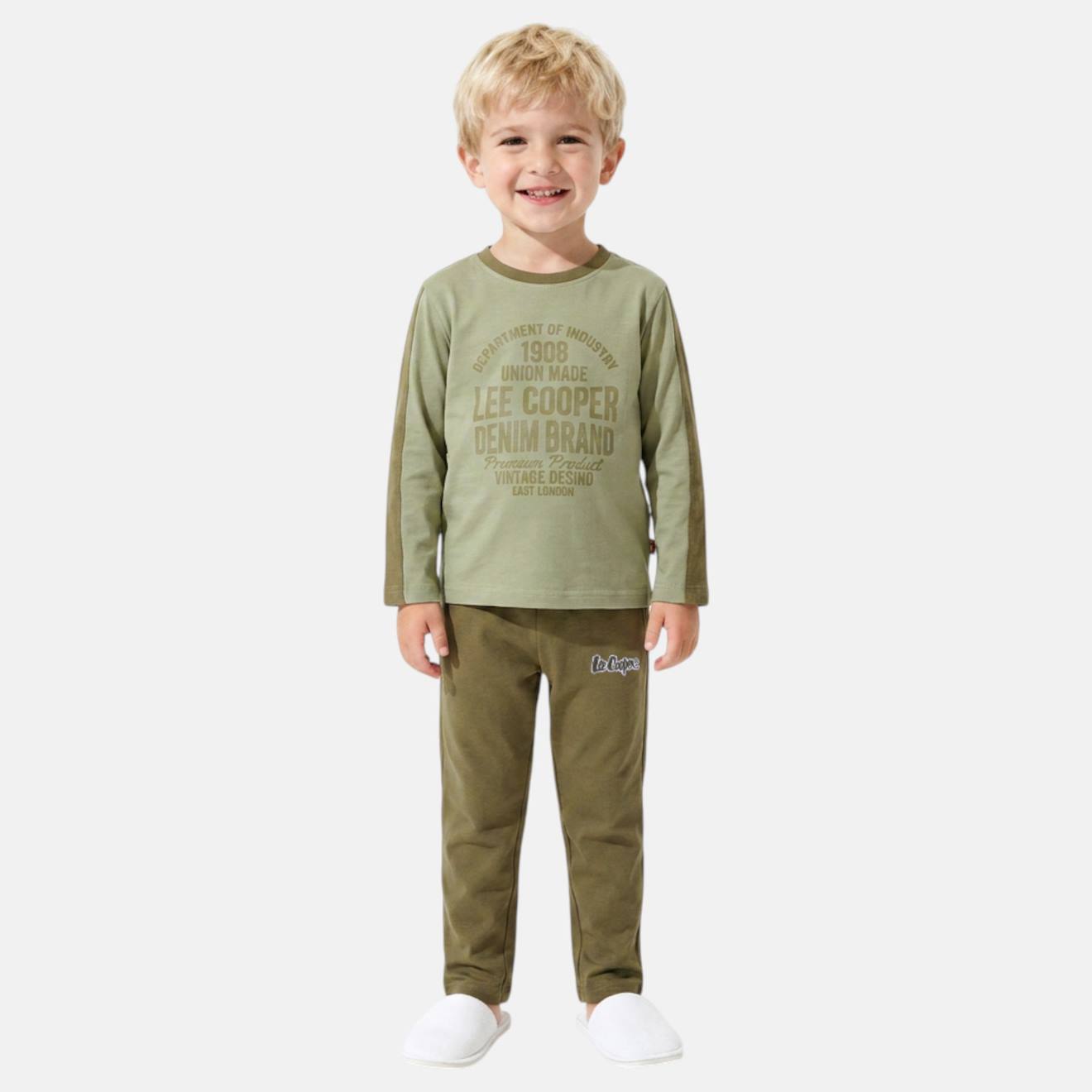 Pyjama Imprimé Manches Longues, Col Rond Vert Kaki
