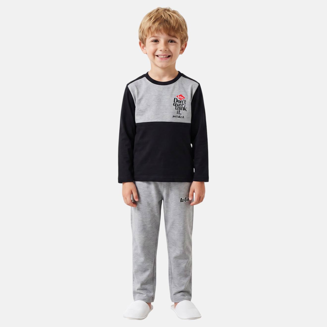 Pyjama Garçon Manches Longues Pantalon Bicolore Gris Clair