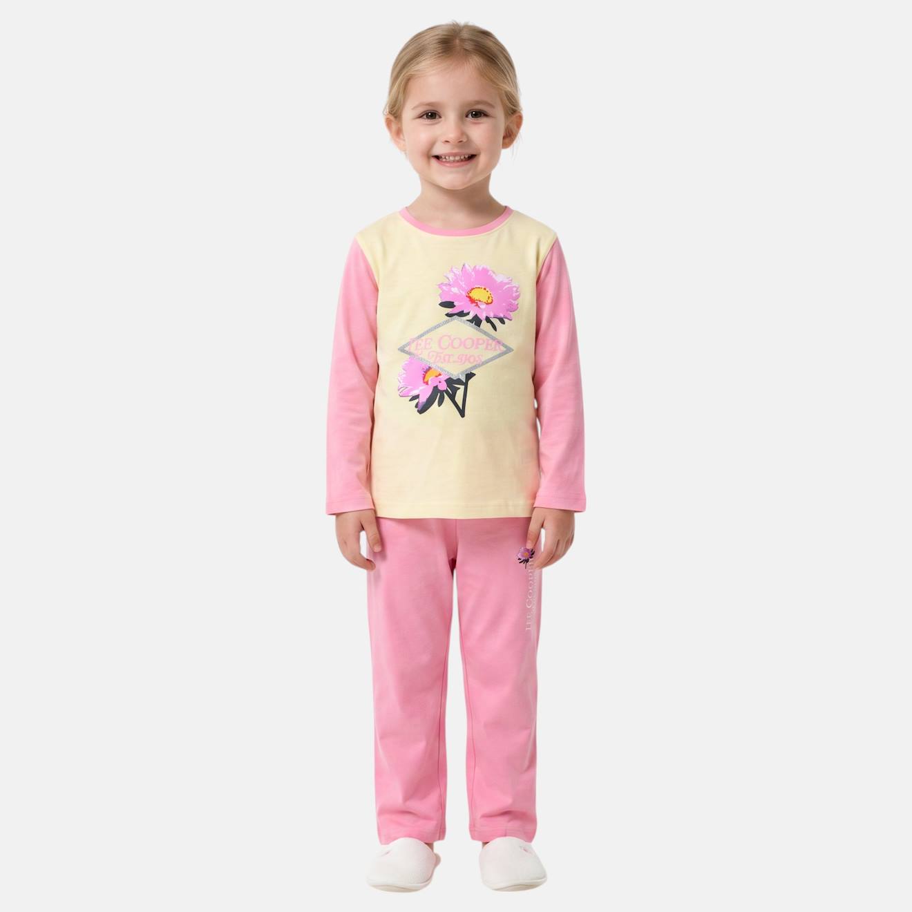 Pyjama Manches Longues Imprimé Fleurs Fille Rosatre