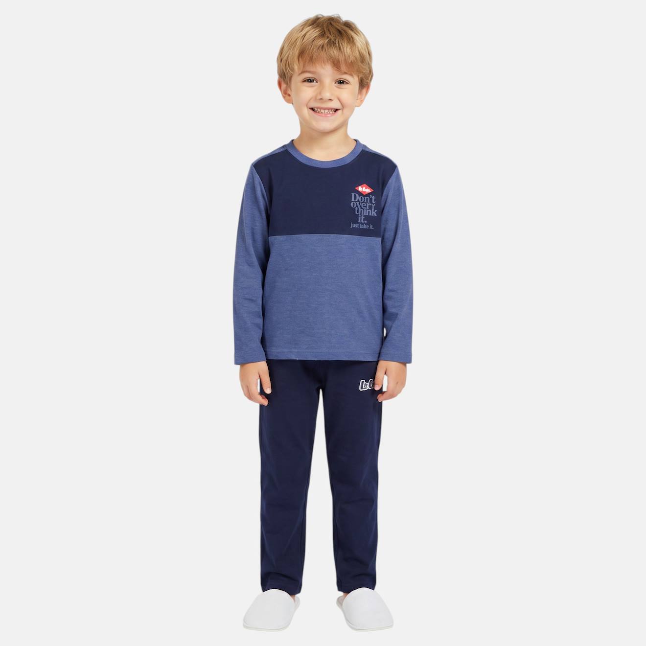 Pyjama Garçon Manches Longues Pantalon Bicolore Bleu Marine
