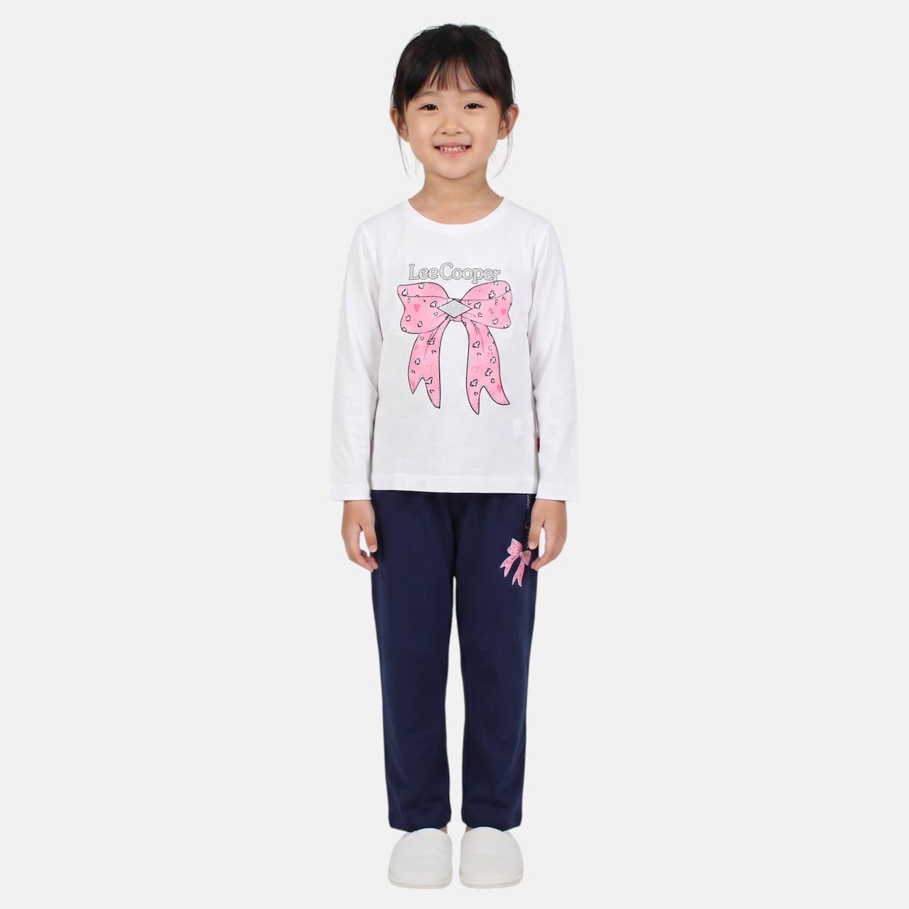 Pyjama Imprimé Nœuds, Col Rond Et Manches Longues Bleu Marine