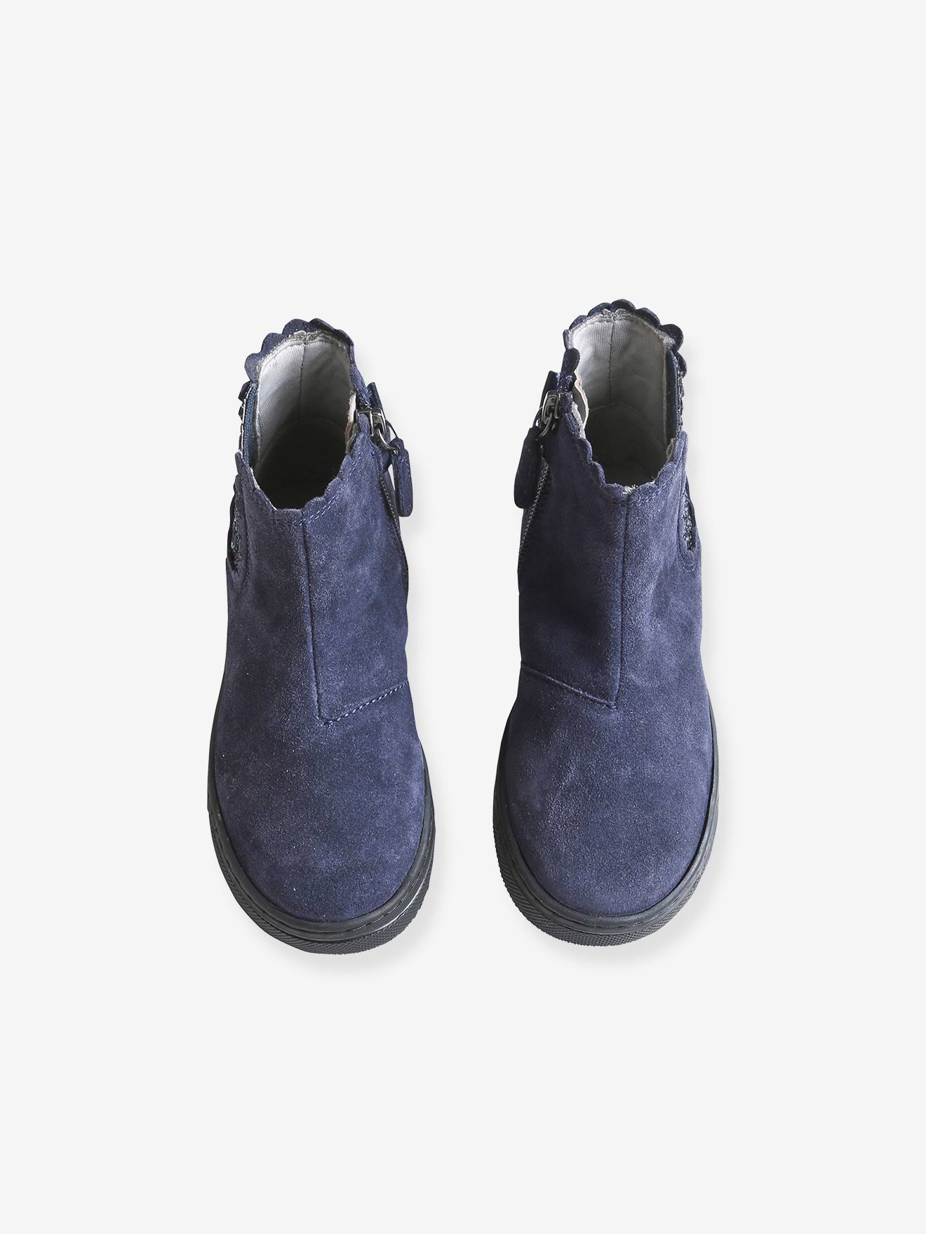 Bottes En Cuir Pailleté Fille Vertbaudet - Taille 26, Marine, Applications Cœurs Et étoiles - 2