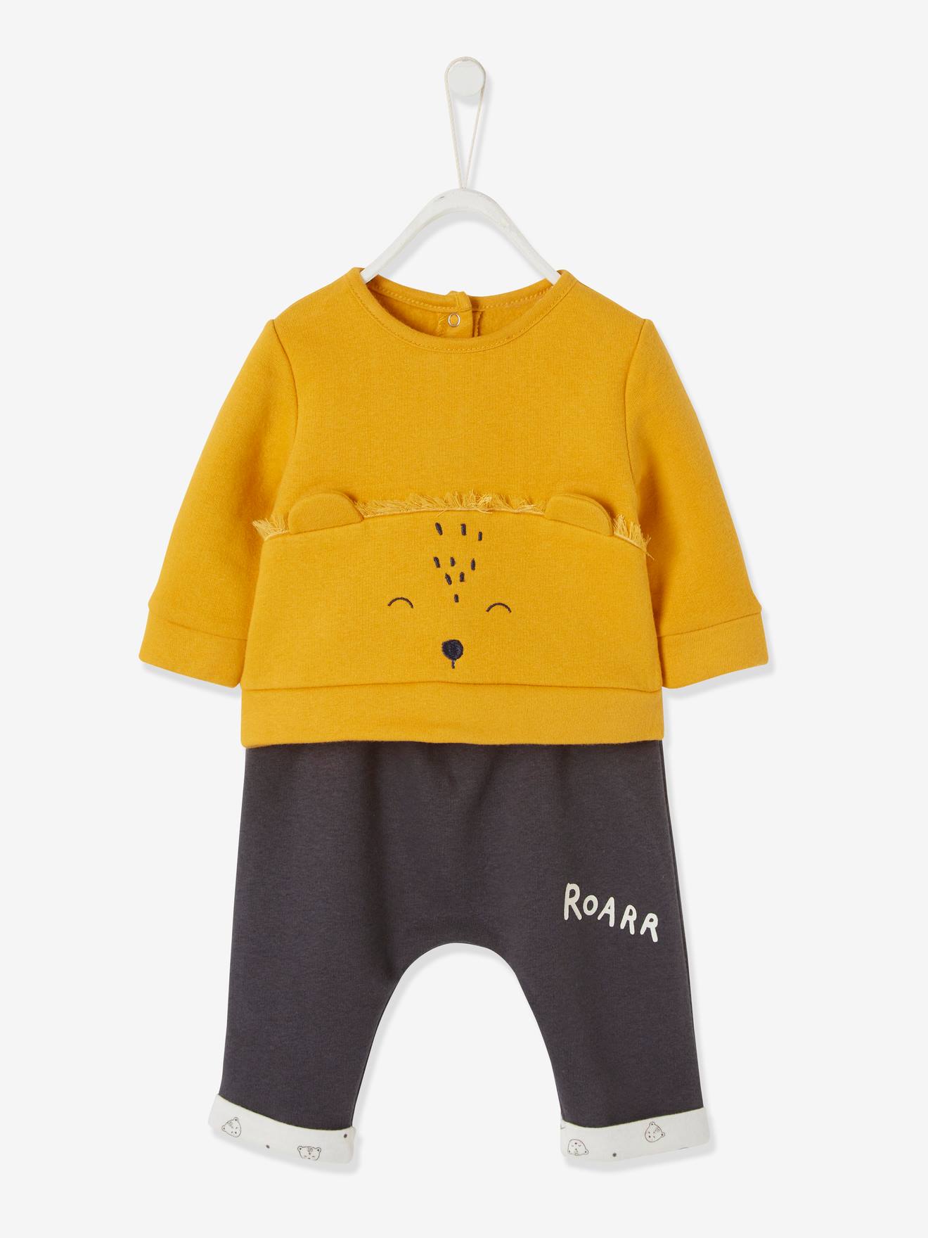 Ensemble bébé naissance sweat frimousse + pantalon jaune épicé