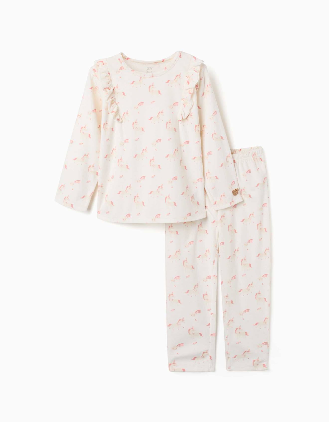 Pyjama En Velours Avec Motif Licorne Et Étoile Blanc