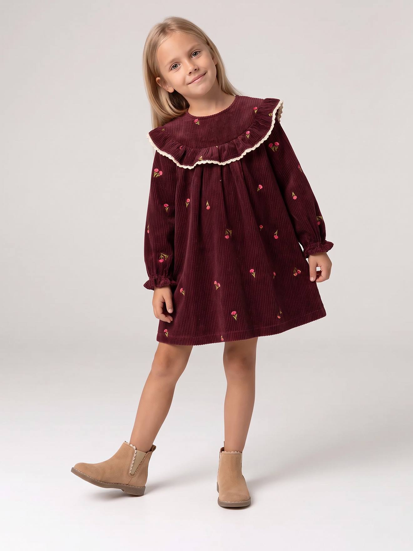 Robe fille manches longues prune