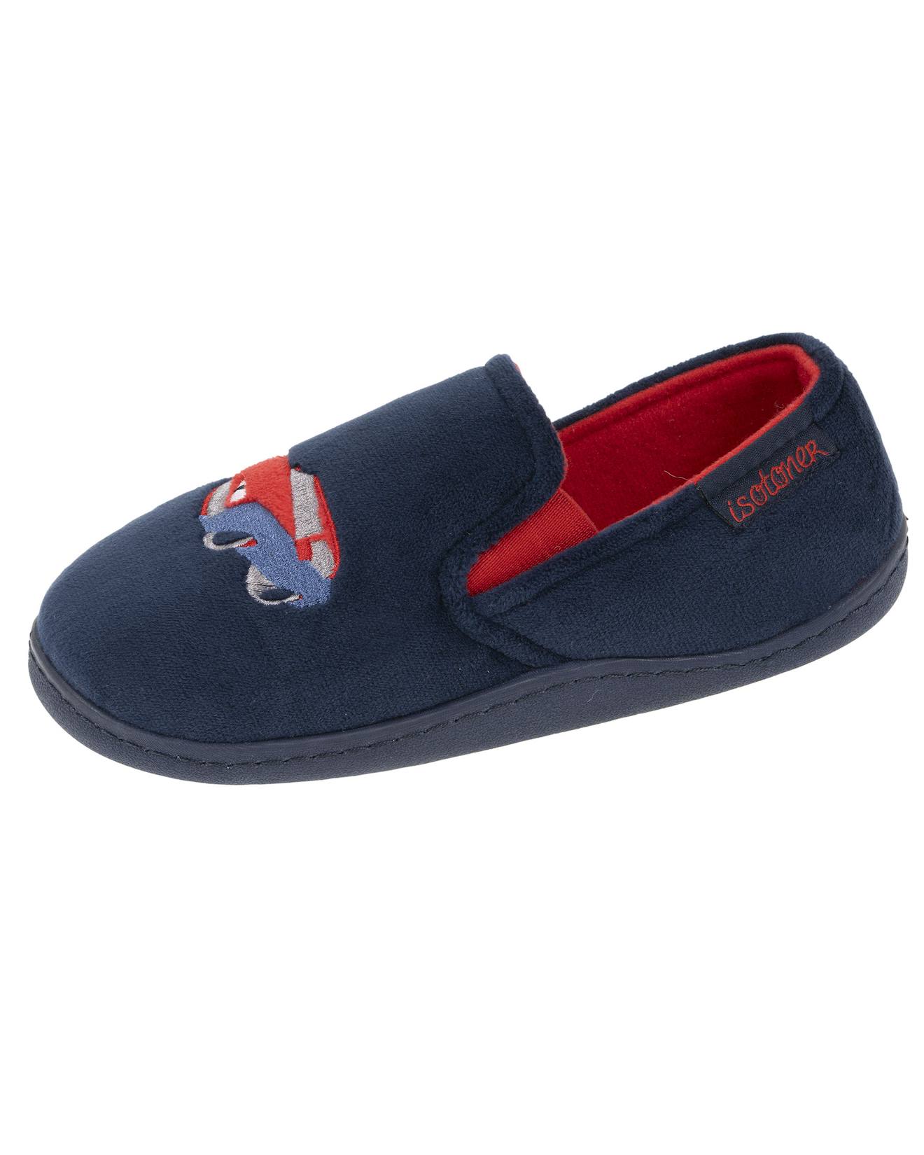 Chaussons Mocassins Polaire Chinée, Maintien Du Pieds, Semelle Légère, Souple Marine