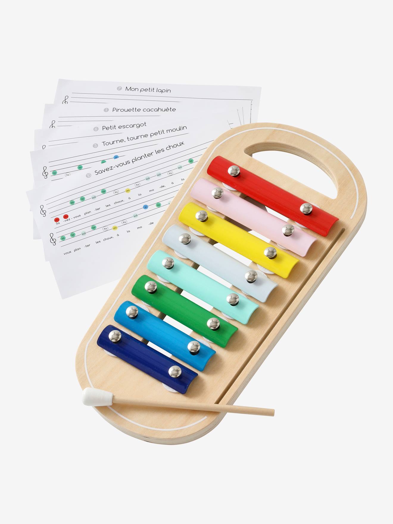 Xylophone avec partitions en bois FSC® multicolore