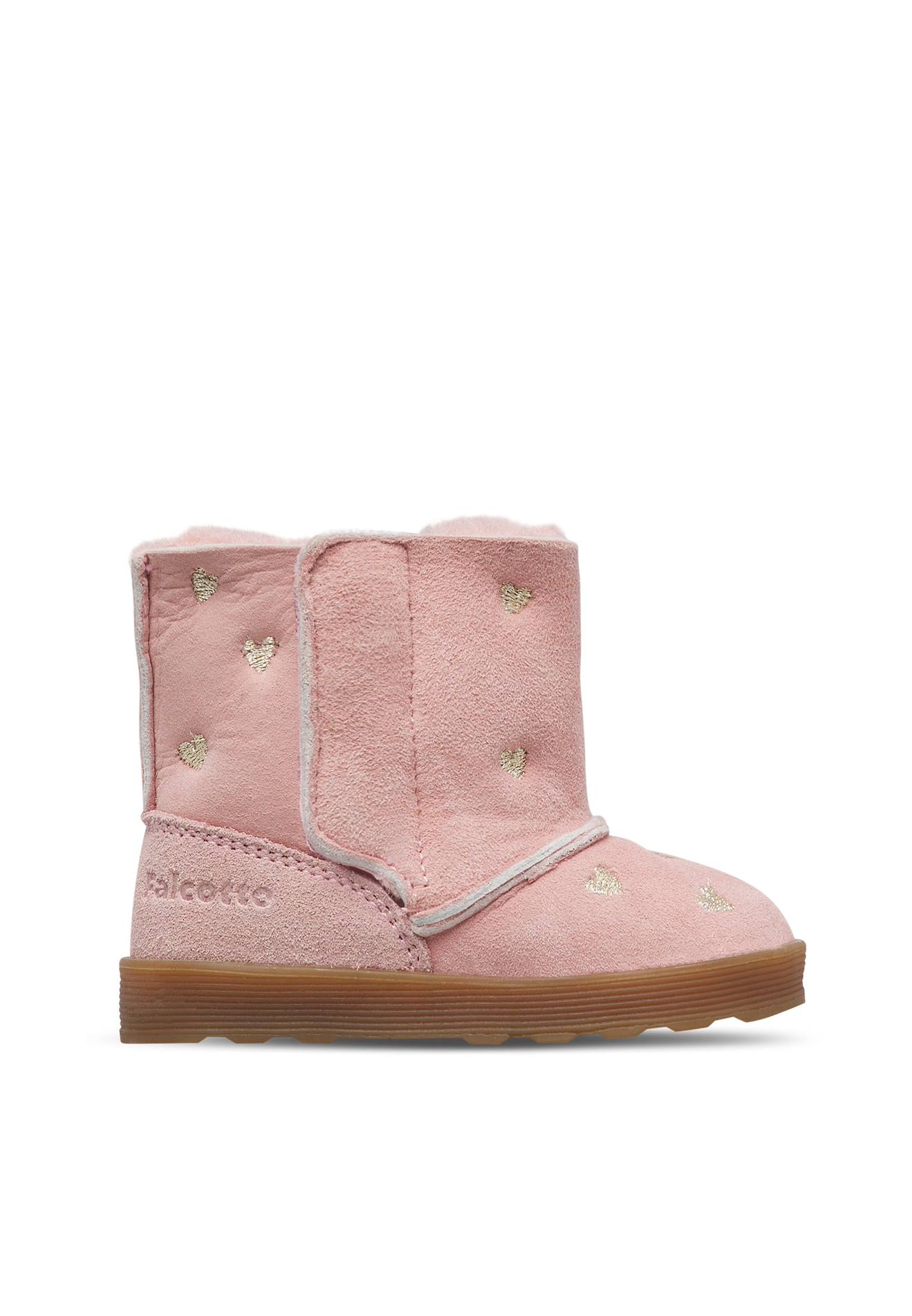 Bottines Bébé Fille En Daim Kurl, Broderies Cœurs Rose-marron