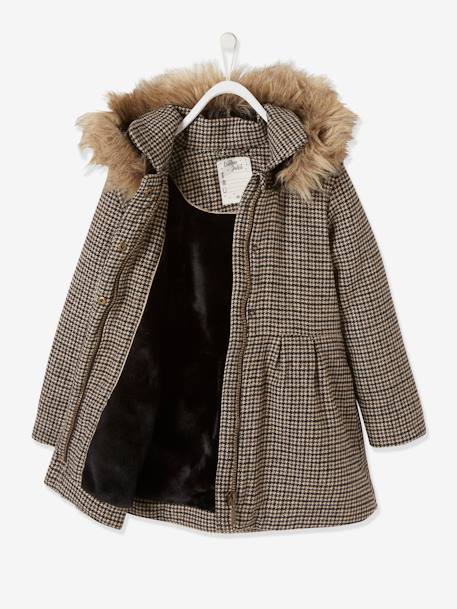 Manteau fille à capuche amovible carreaux taupe 5 - vertbaudet enfant 