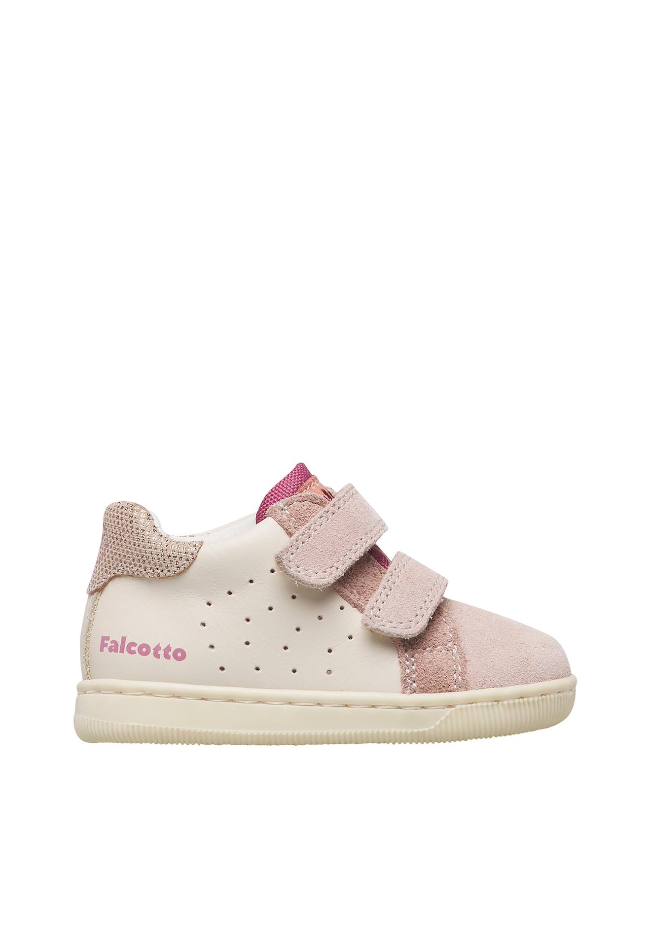Baskets Bébé En Cuir Et Daim Kiner À Scratch Blanc Crème-rose Poudré Baskets Bébé En Cuir Et Daim Kiner À Scratch Blanc Crème-rose Poudré