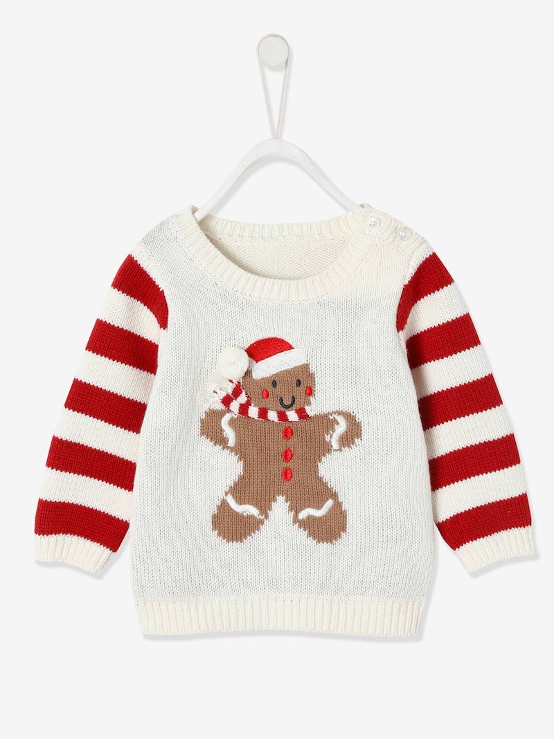 Pull de Noël bébé mixte bonhomme pain d'épices ivoire Vertbaudet