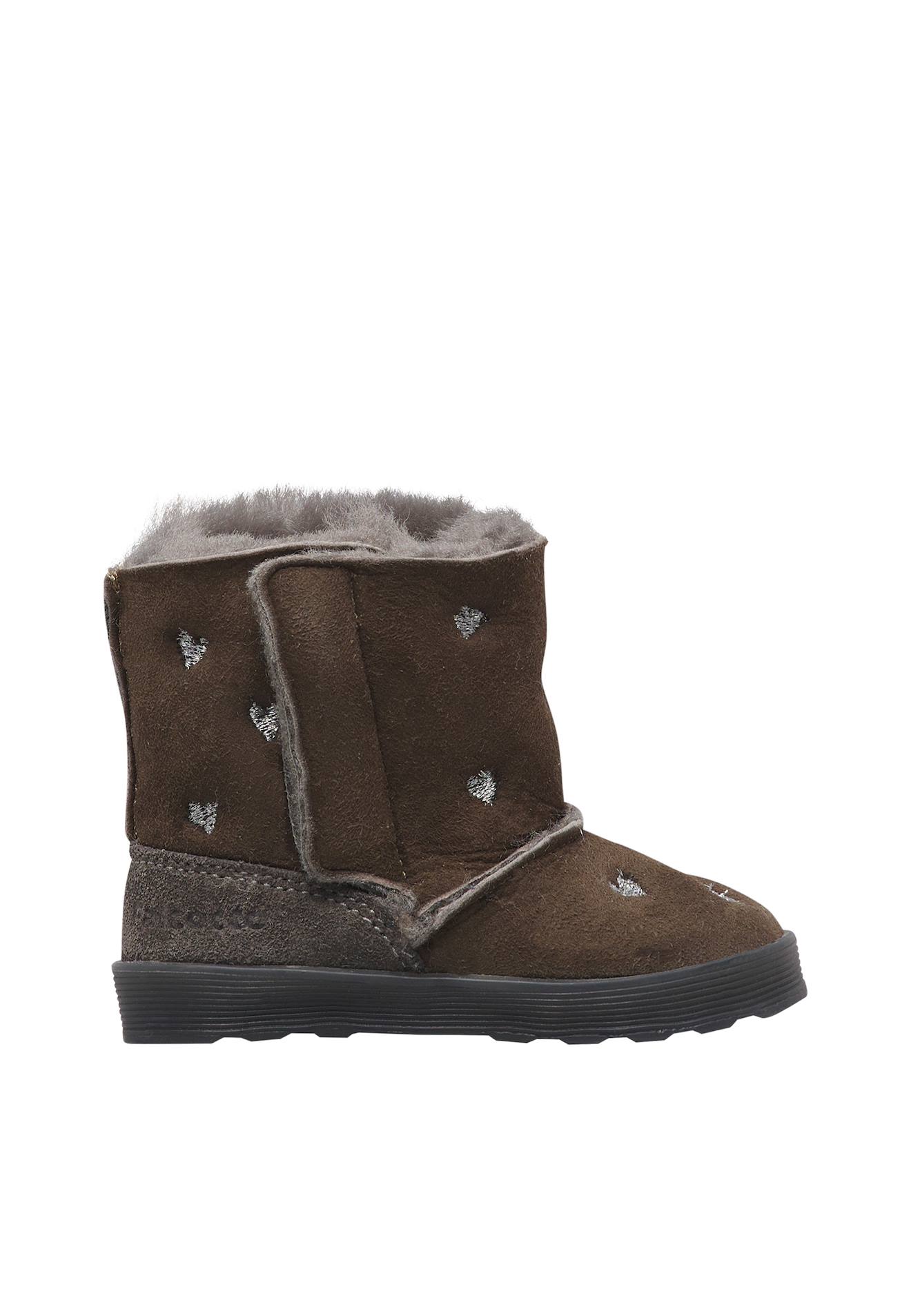 Bottines Bébé Fille En Daim Kurl, Broderies Cœurs Anthracite-noir