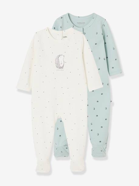 Lot De 2 Pyjamas Bebe Naissance En Cotob Bio Lovely Nature Lot Vert D Eau Vertbaudet