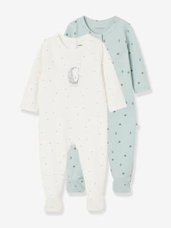 Cadeaux naissance-Lot de 2 pyjamas bébé ouverture naissance en cotob bio "lovely nature"