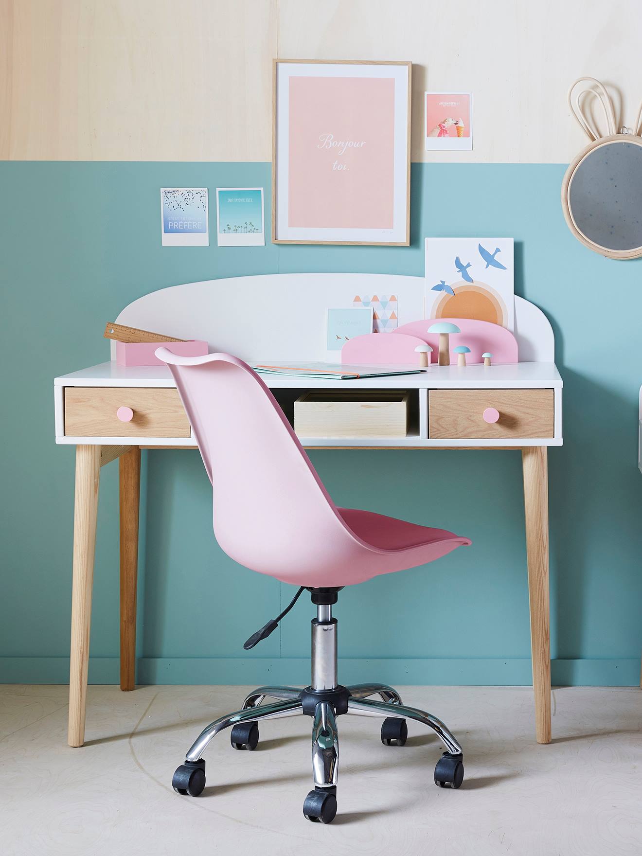 Vertbaudet - Chaise de bureau enfant à roulettes rose