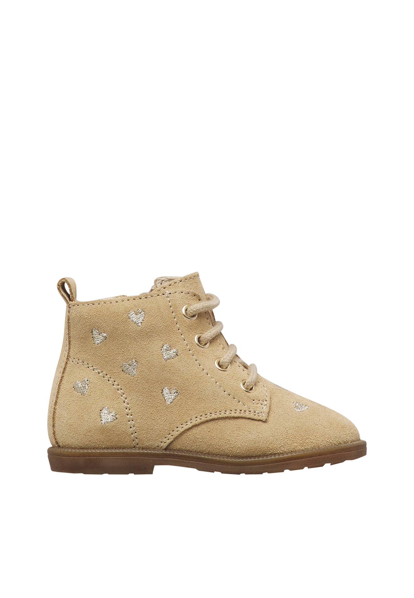 Bottines Bébé Fille En Daim Robin New À Zip, Broderies Cœurs Beige-marron