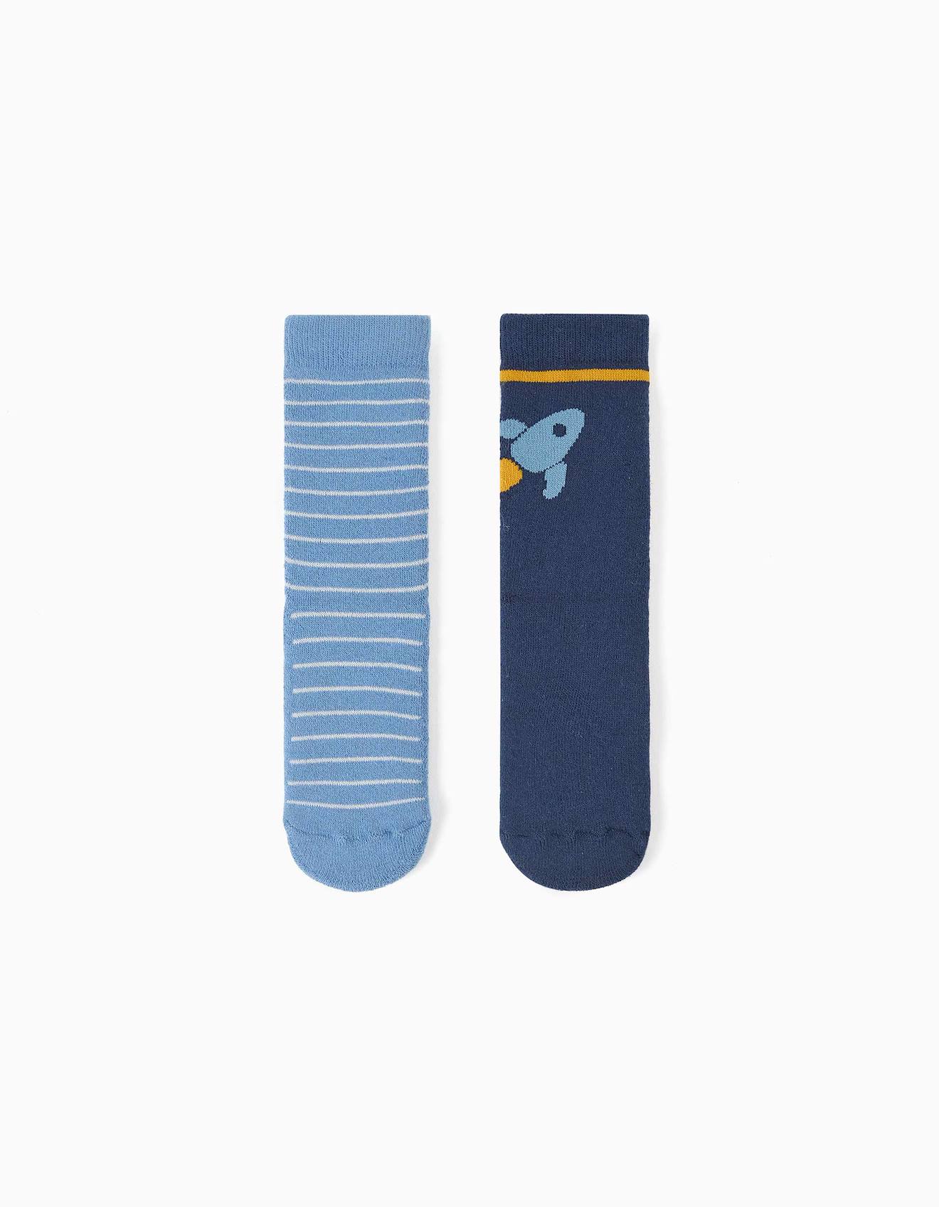 Lot De 2 Paires De Chaussettes Antidérapantes Avec Rayures/fusée Multicolore