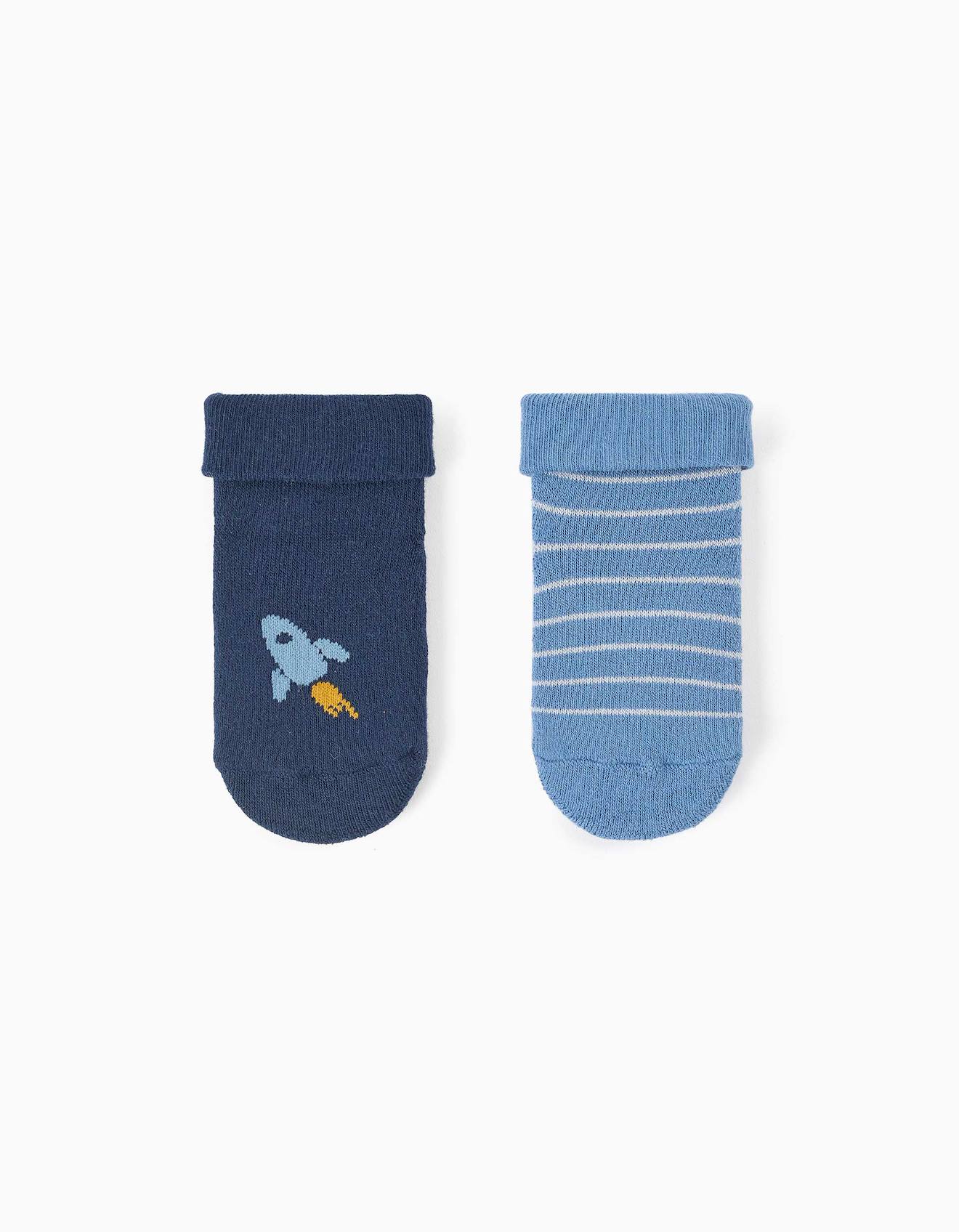 Lot De 2 Paires De Chaussettes Antidérapantes Avec Rayures/fusée Multicolore