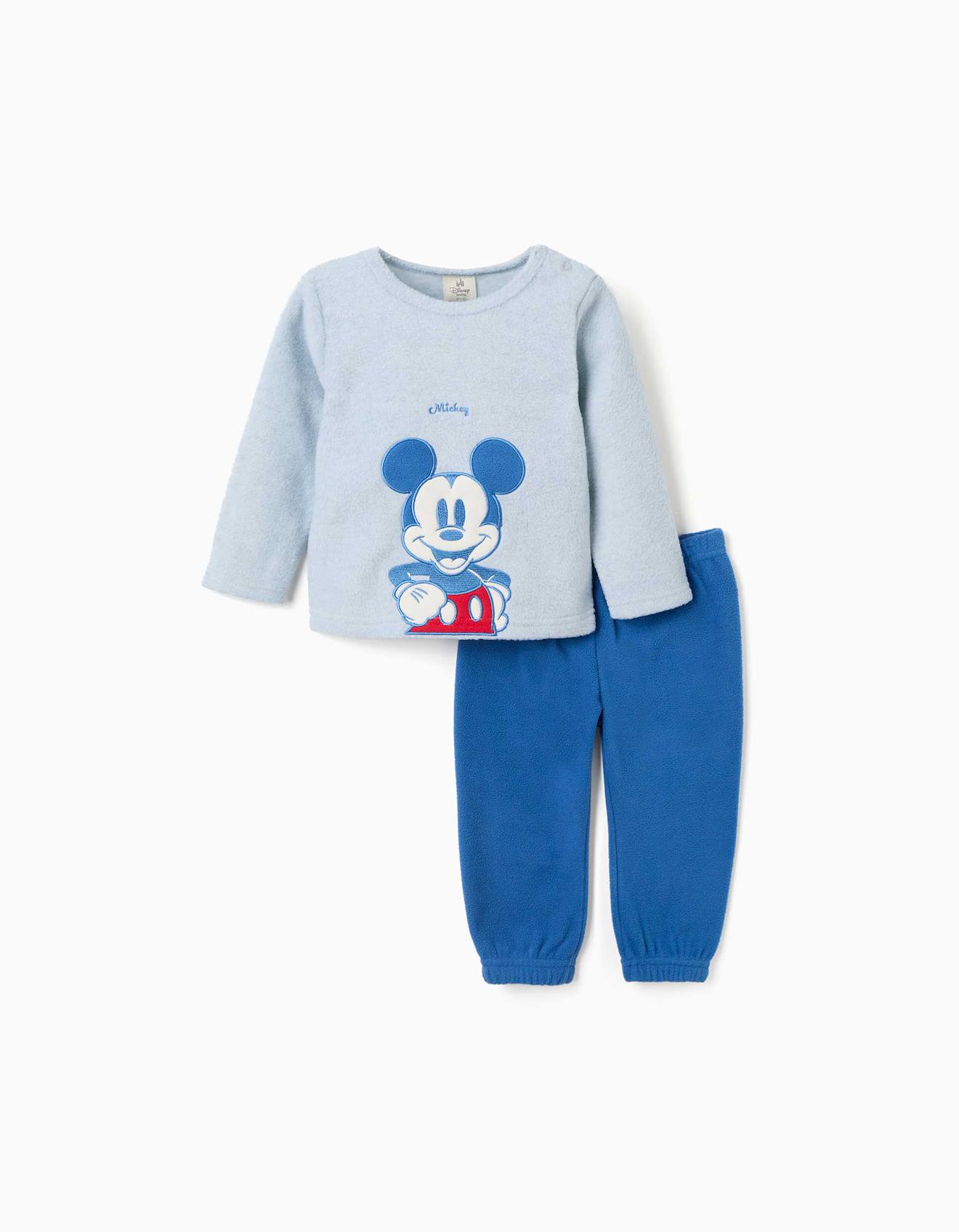 Pyjama En Polaire Avec Broderie Mickey Gris Clair