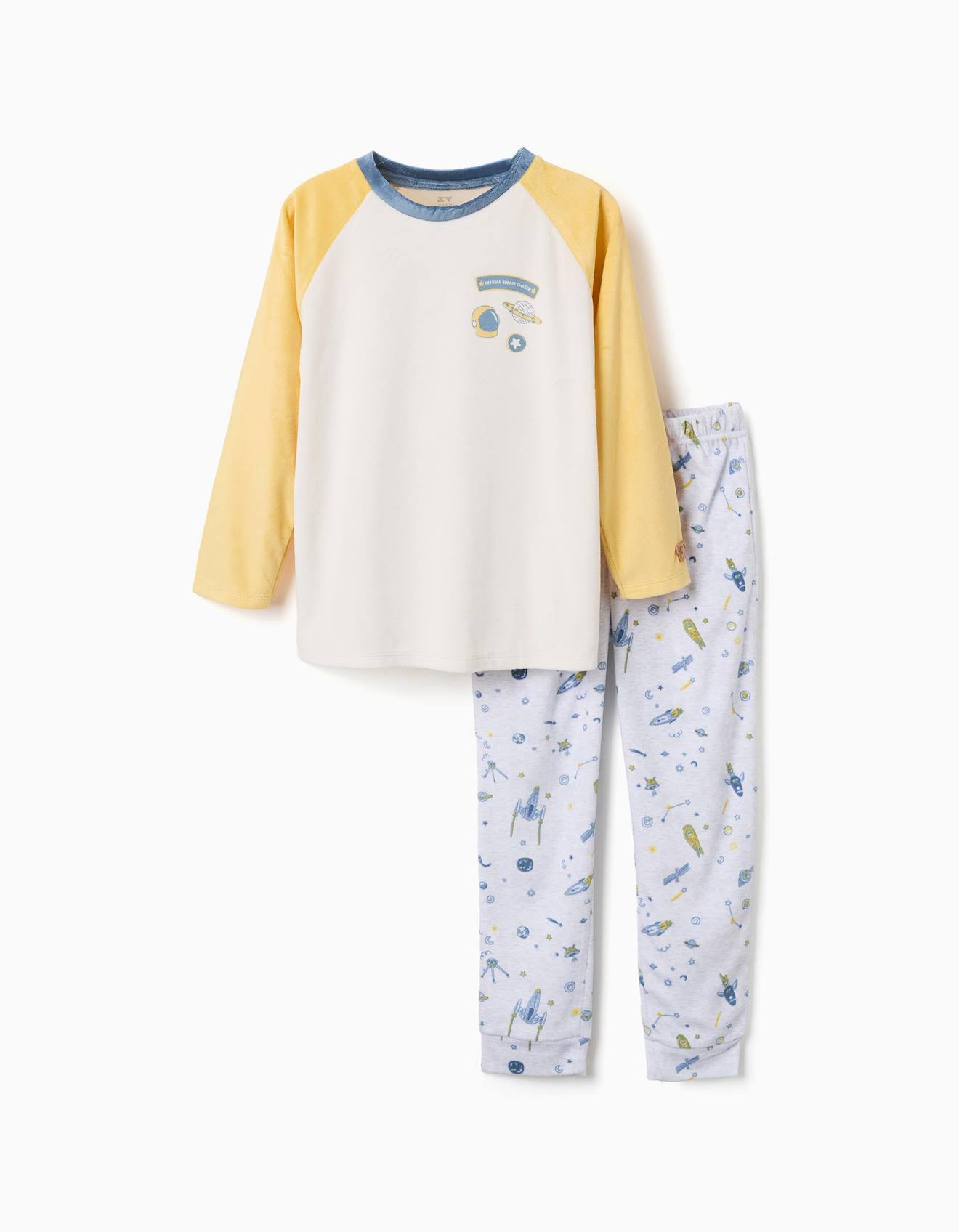 Pyjama En Velours Avec Motif Espace Jaune Clair