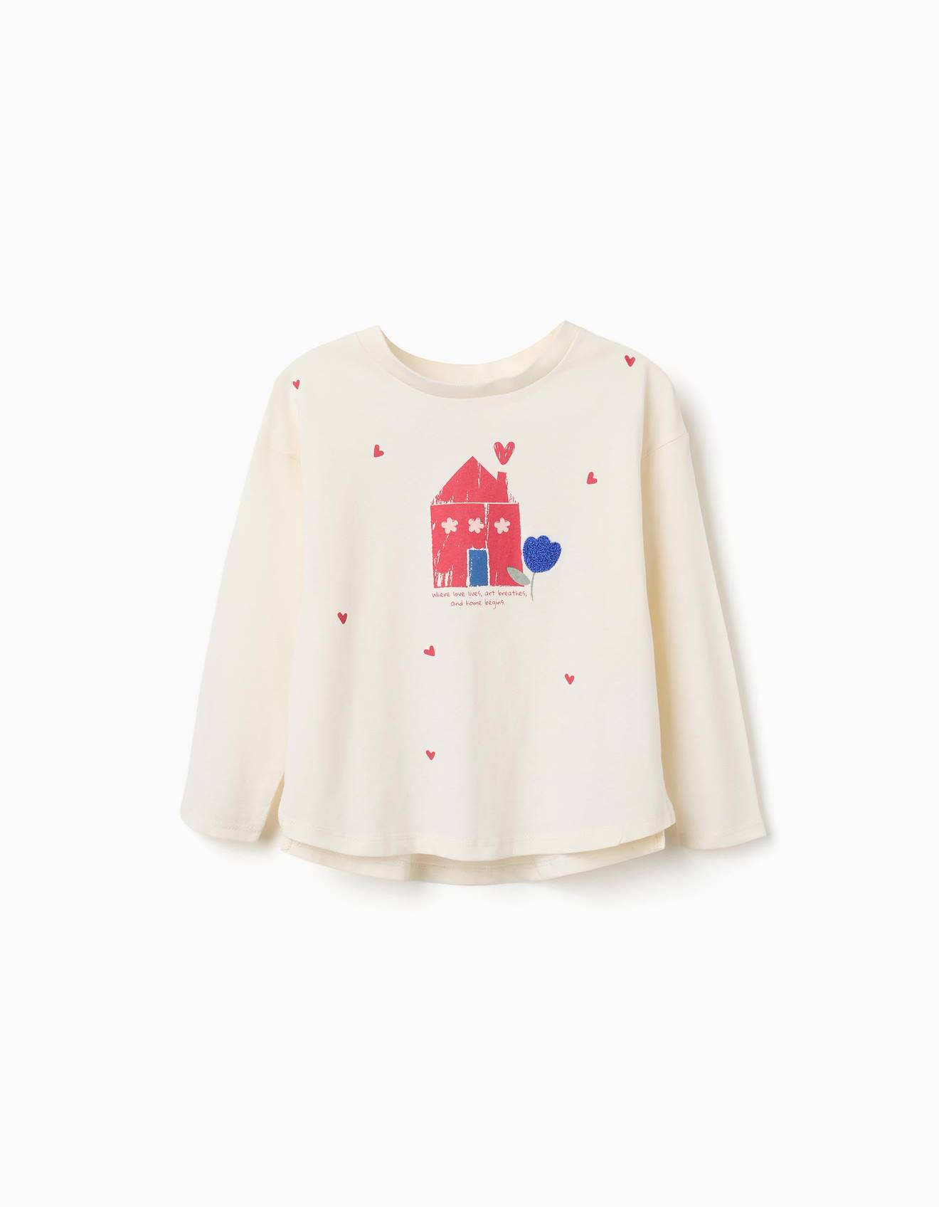 T-shirt En Coton À Manches Longues Avec Imprimé Maison Blanc