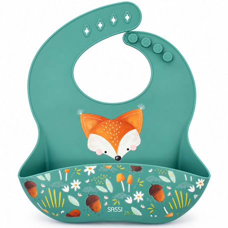 Sassi - Bavoir Récupérateur En Silicone Animaux Vert Paon