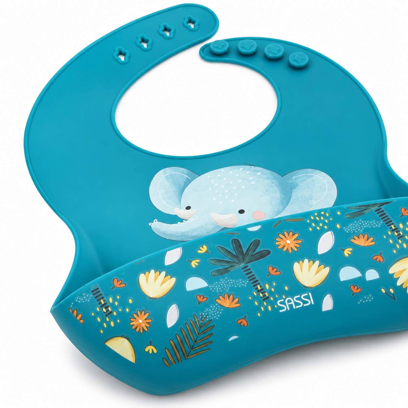 Bavoir En Silicone Chewy L'éléphant Bleu (Sassi) - Image 2