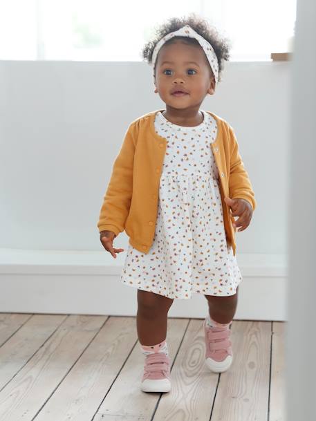 Vêtements bébé et enfants à personnaliser-Bébé-Ensemble 3 pièce robe + cardigan + bandeau bébé fille