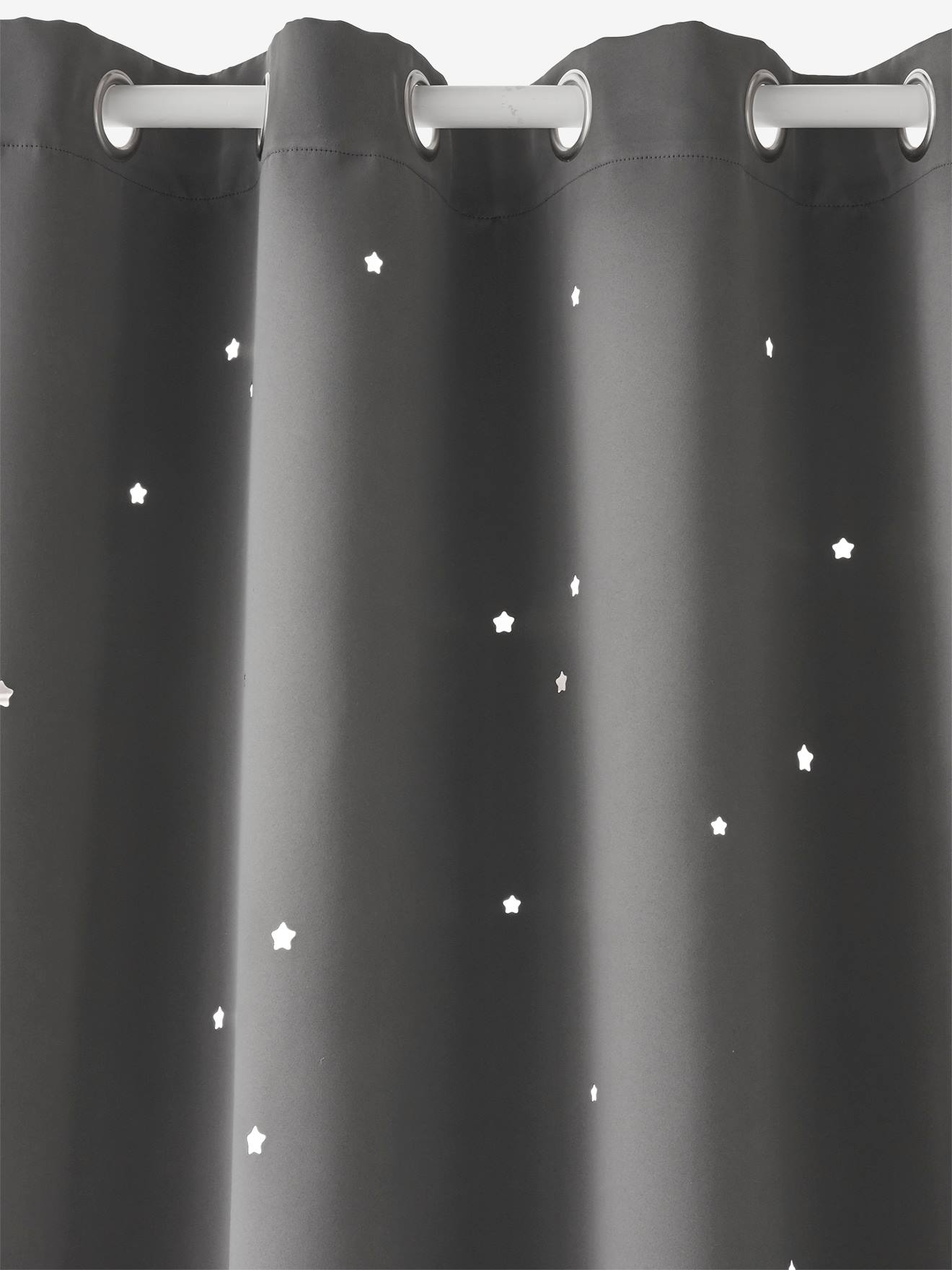 Rideau à œillets occultant et motifs perforés gris foncé / étoiles