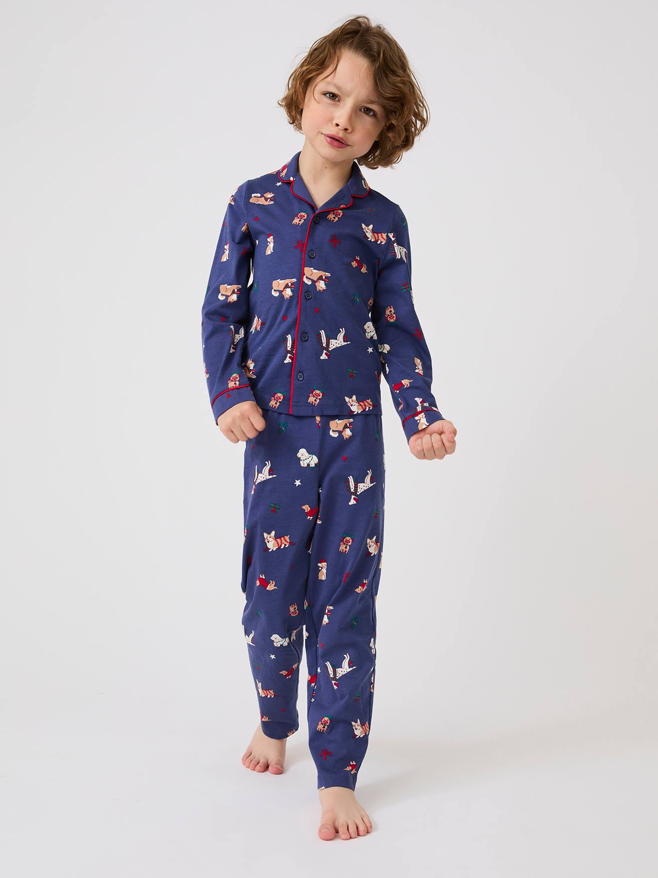 Pyjama De Noël Maille Jersey Pur Coton Bleu Nuit