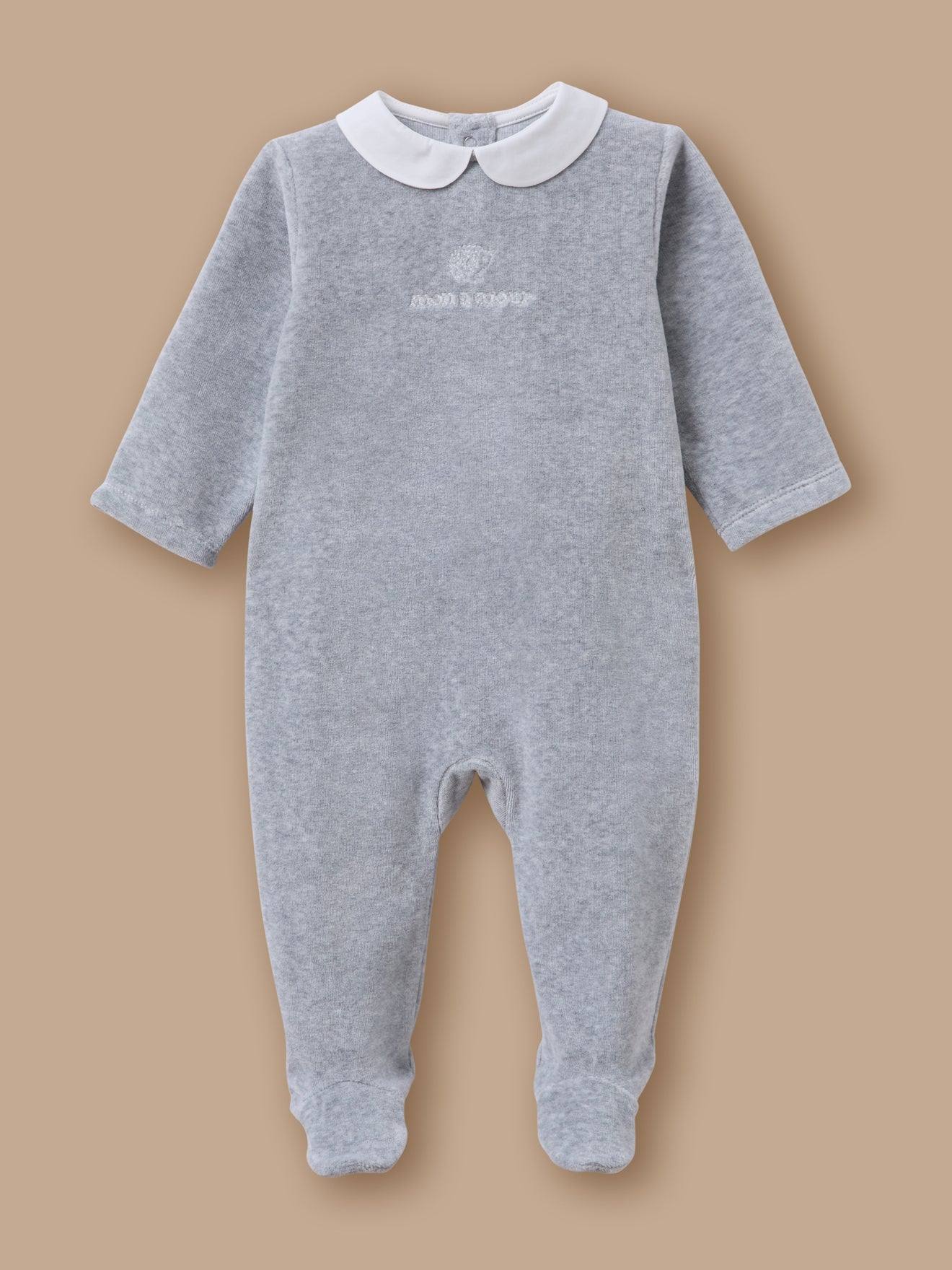 Dors-bien Velours Brodé Bébé Gris Chine