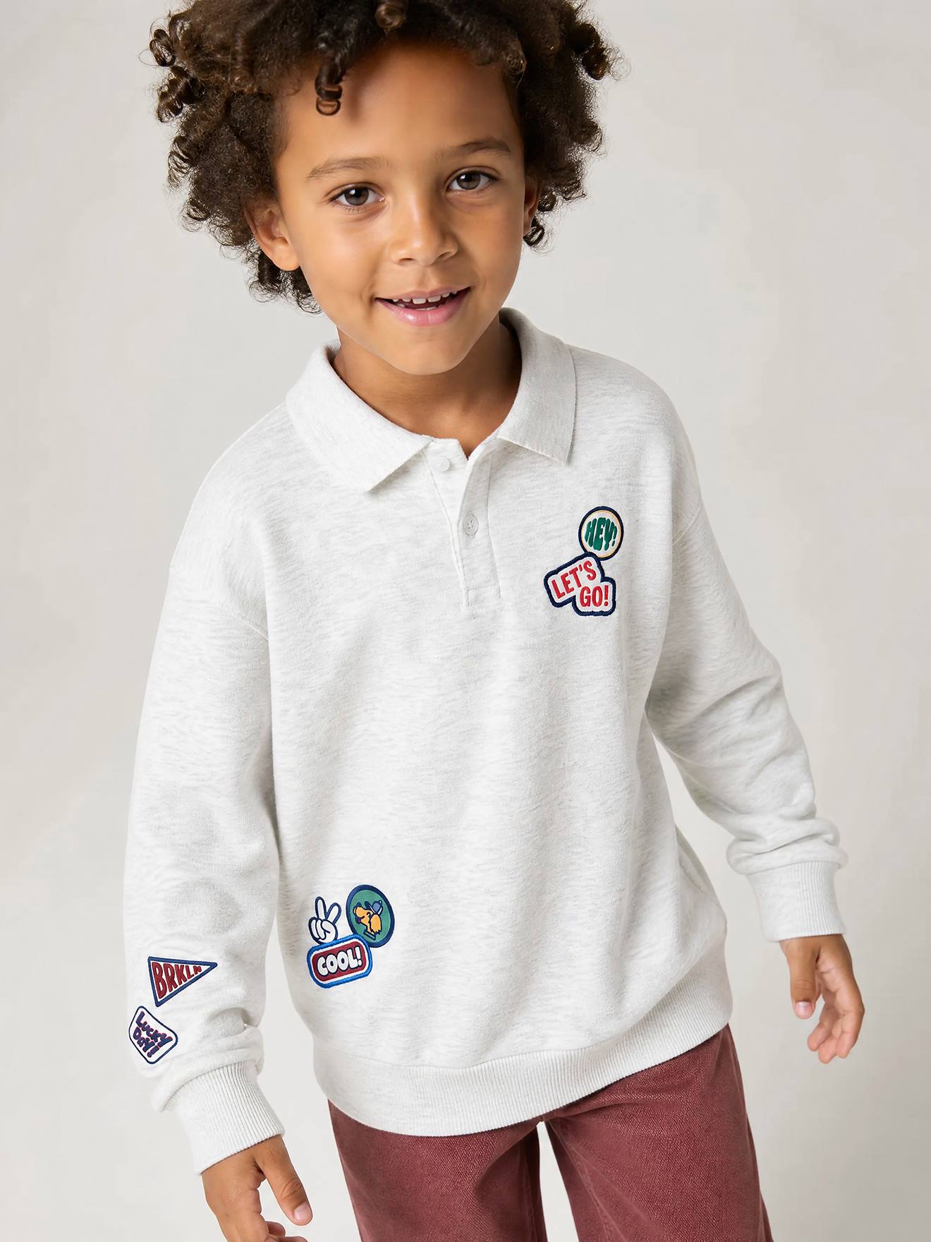 Sweat polo garçon gris chiné