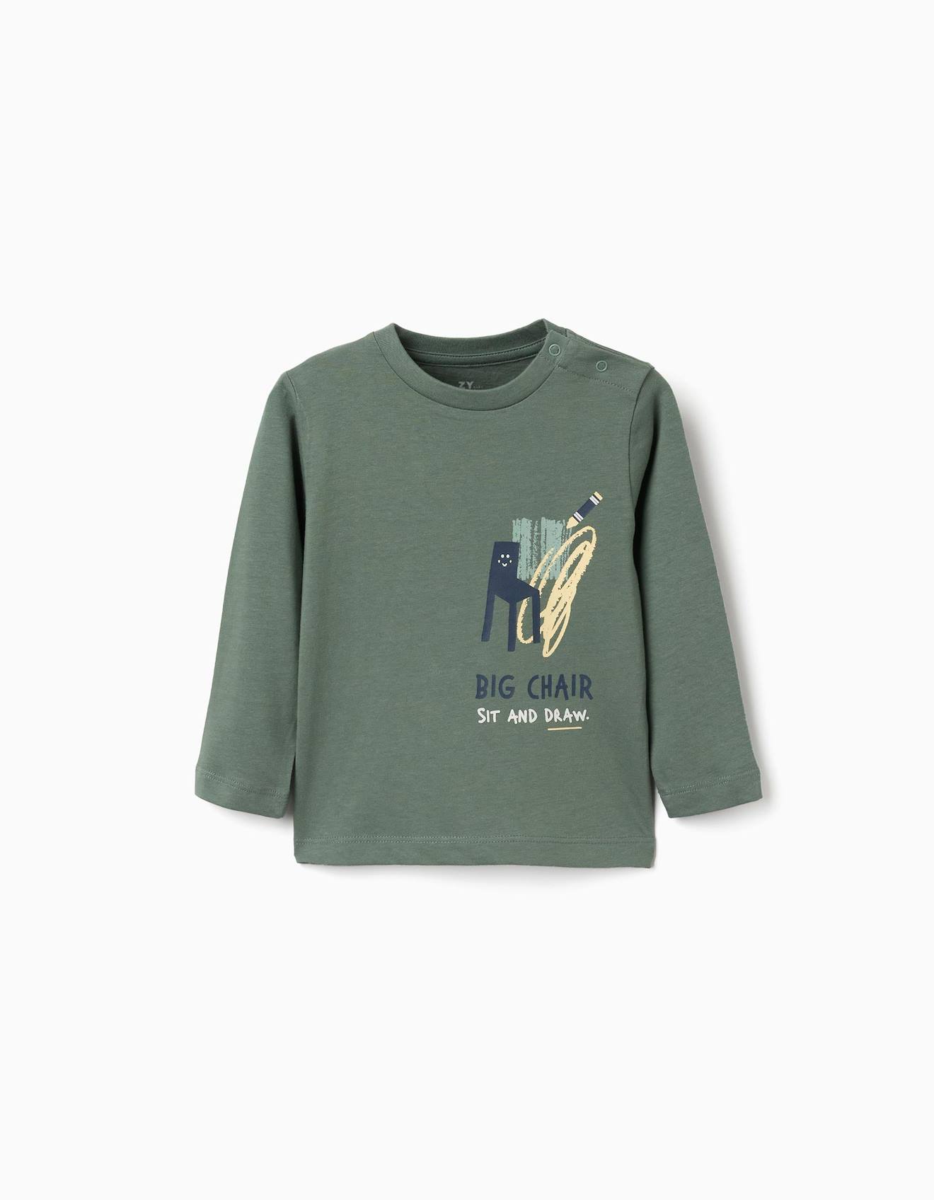 T-shirt En Coton À Manches Longues Avec Imprimé Sit And Draw Vert Foncé T-shirt En Coton À Manches Longues Avec Imprimé Sit And Draw Vert Foncé