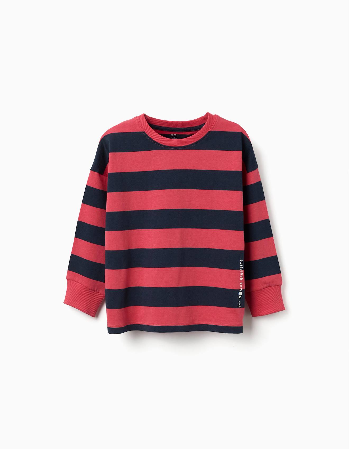 T-shirt À Manches Longues En Coton À Rayures Et Imprimé Rouge