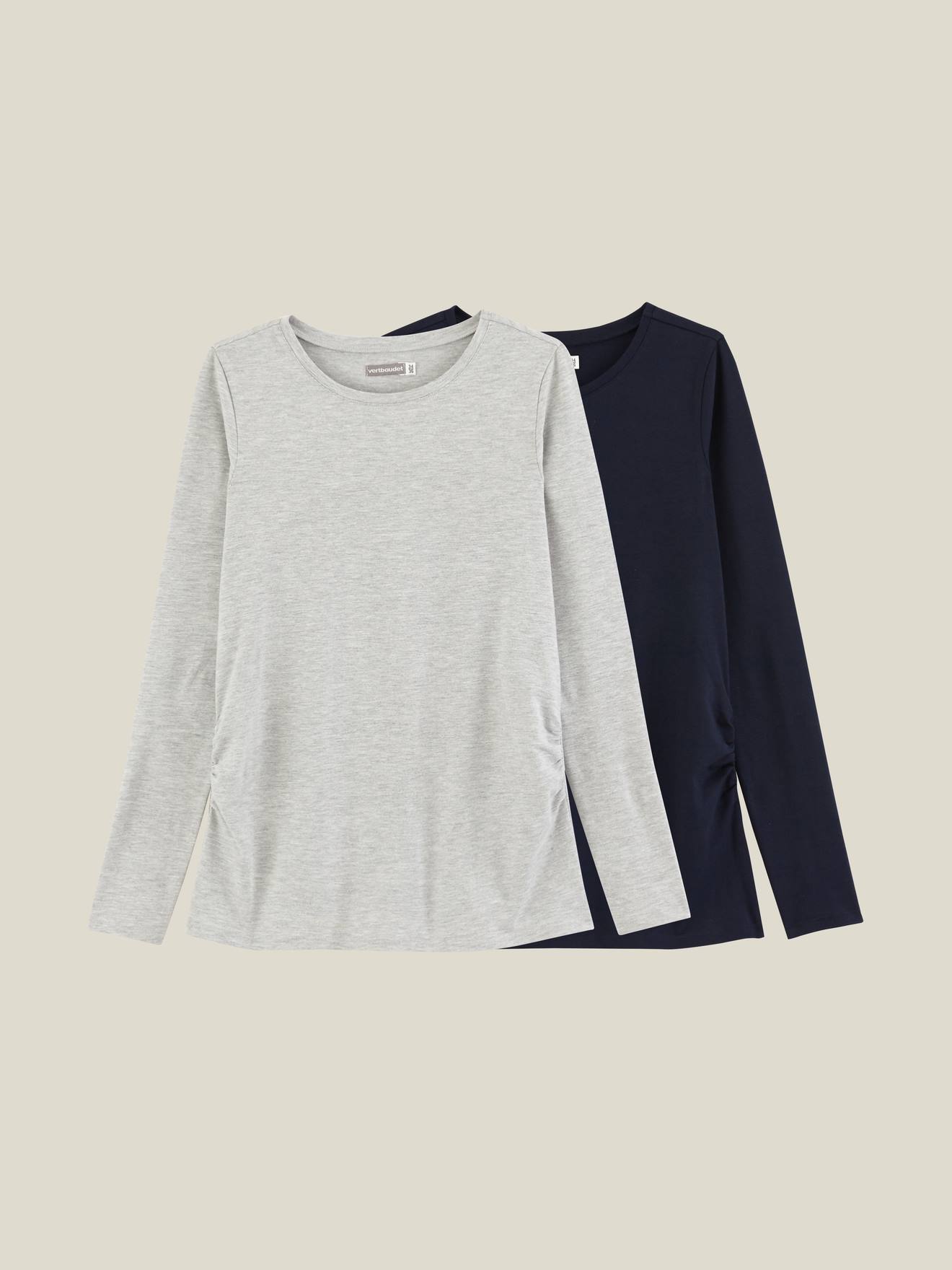 Lot de 2 T-shirts manches longues grossesse lot marine/gris
