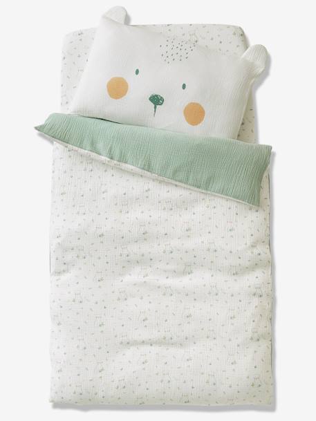 Housse De Couette Bebe En Gaze De Coton My Little Bear Oeko Tex Ecru Vert Vertbaudet