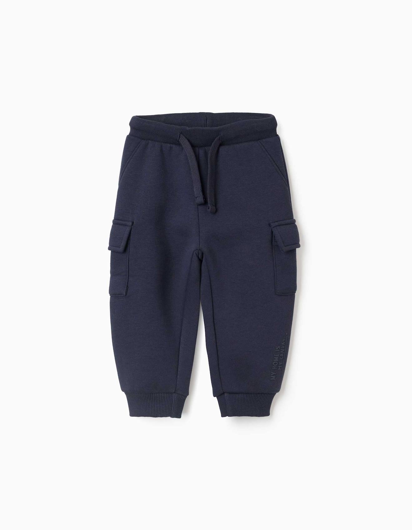Pantalon De Jogging En Coton Peigné Avec Poches Cargo Et Imprimé Bleu Foncé Pantalon De Jogging En Coton Peigné Avec Poches Cargo Et Imprimé Bleu Foncé